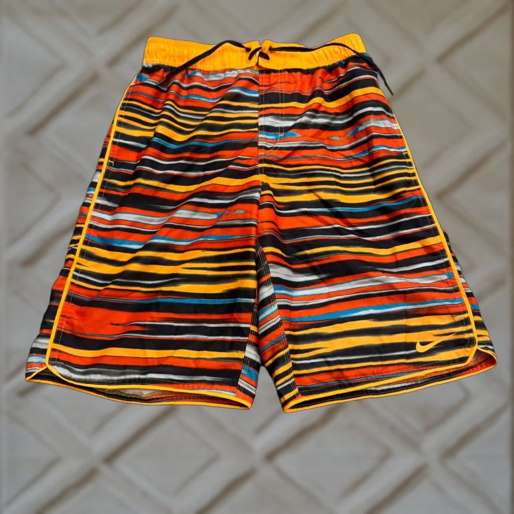 Nike Nike Swim Trunks Mens Small Orange Striped Bottoms Trunks Beach Swimwear Active Pockets Drawstring Polyester Blended Fabric Beach Mens Size US 29 - 1 Thumbnail