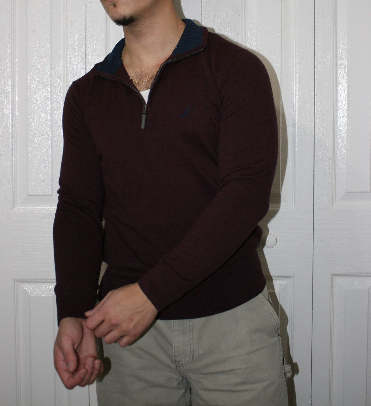 Nautica Nautica Burgundy Quarter-Zip Sweater Size US S / EU 44-46 / 1 - 4 Thumbnail