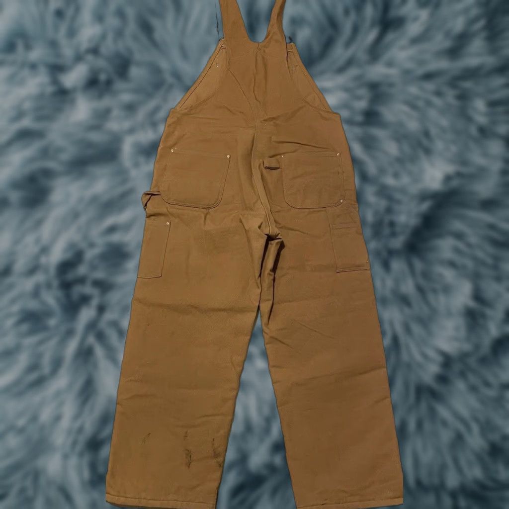 VINTAGE Carhartt Overalls Jeans 40 Brown Quilted Lined Double Knee Work 80s 90s Trucker Grunge USA Mens