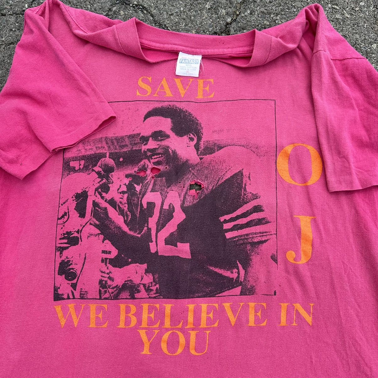 image of Archival Clothing x Vintage 90's Vintage Oj Simpson Faded Thrashed Macabre Graphic Tee in Pink (Siz