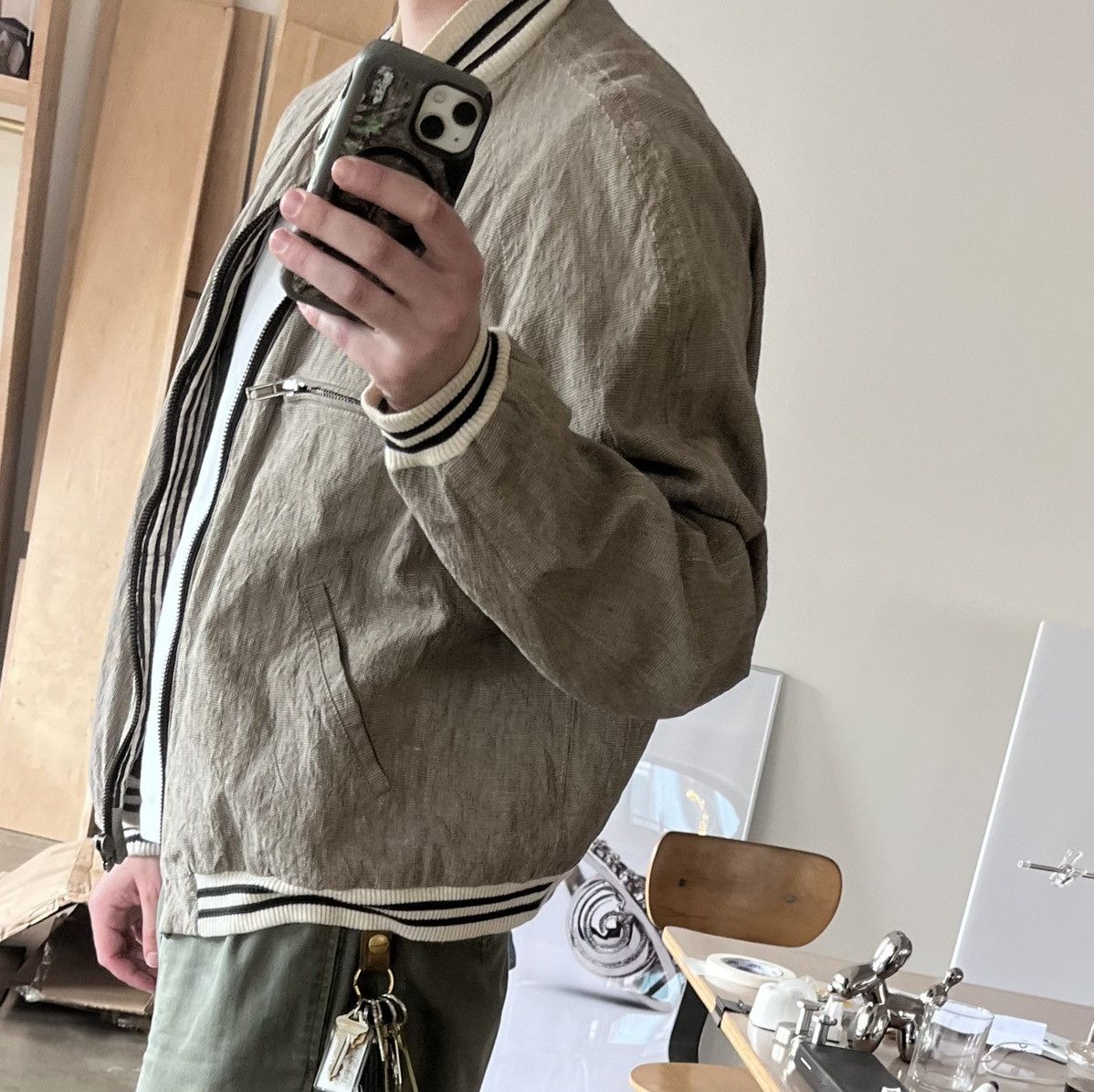 Haider Ackermann SS12 Haider Ackermann Linen Houndstooth Bomber Size US XL / EU 56 / 4 - 12 Thumbnail