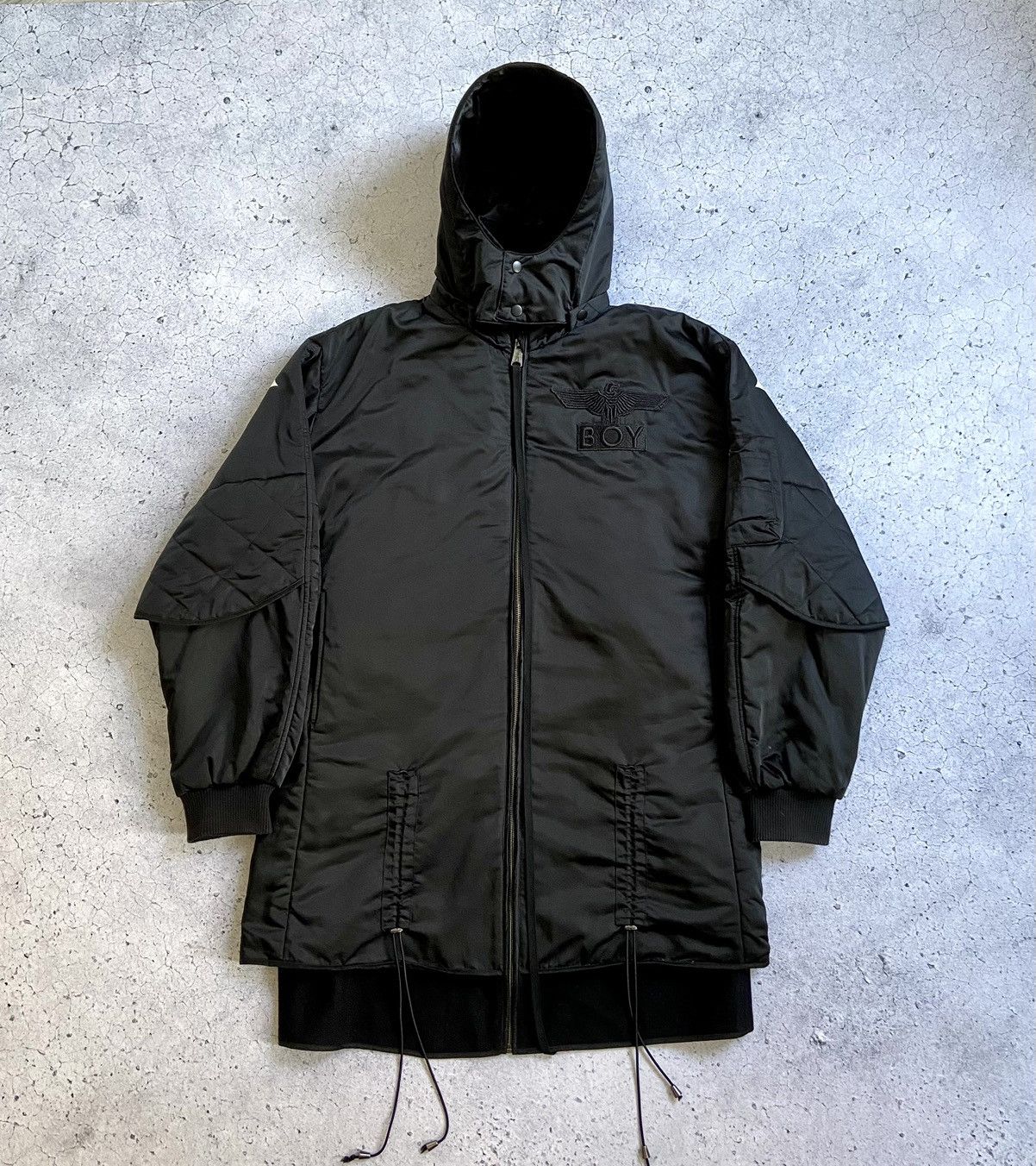 image of Boy London Zip Jacket Big Logo Punk Y2K Parka in Black, Men's (Size Medium)