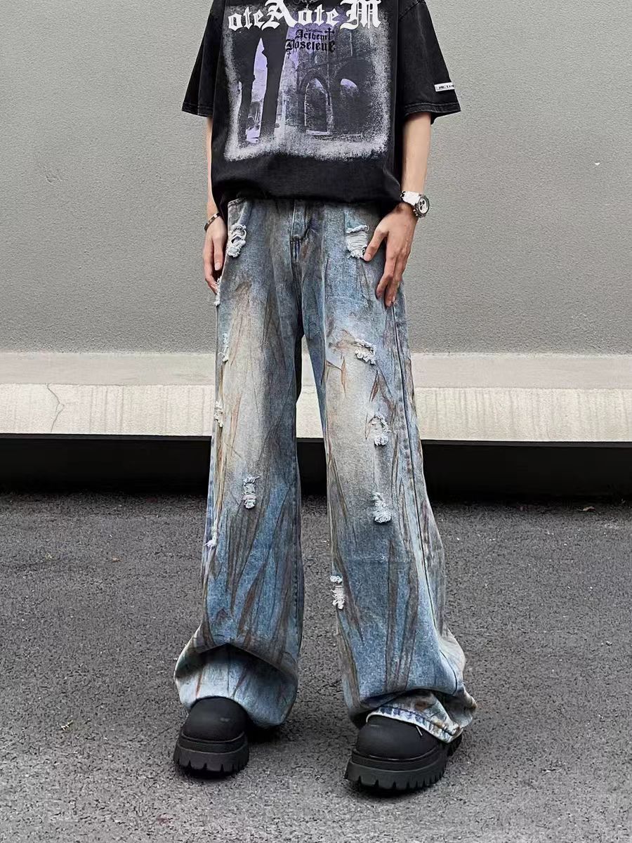 Designer × Jean × Vintage High Street Dirty Dye Washed Ripped Baggy Jeans Size US 34 / EU 50 - 1 Thumbnail