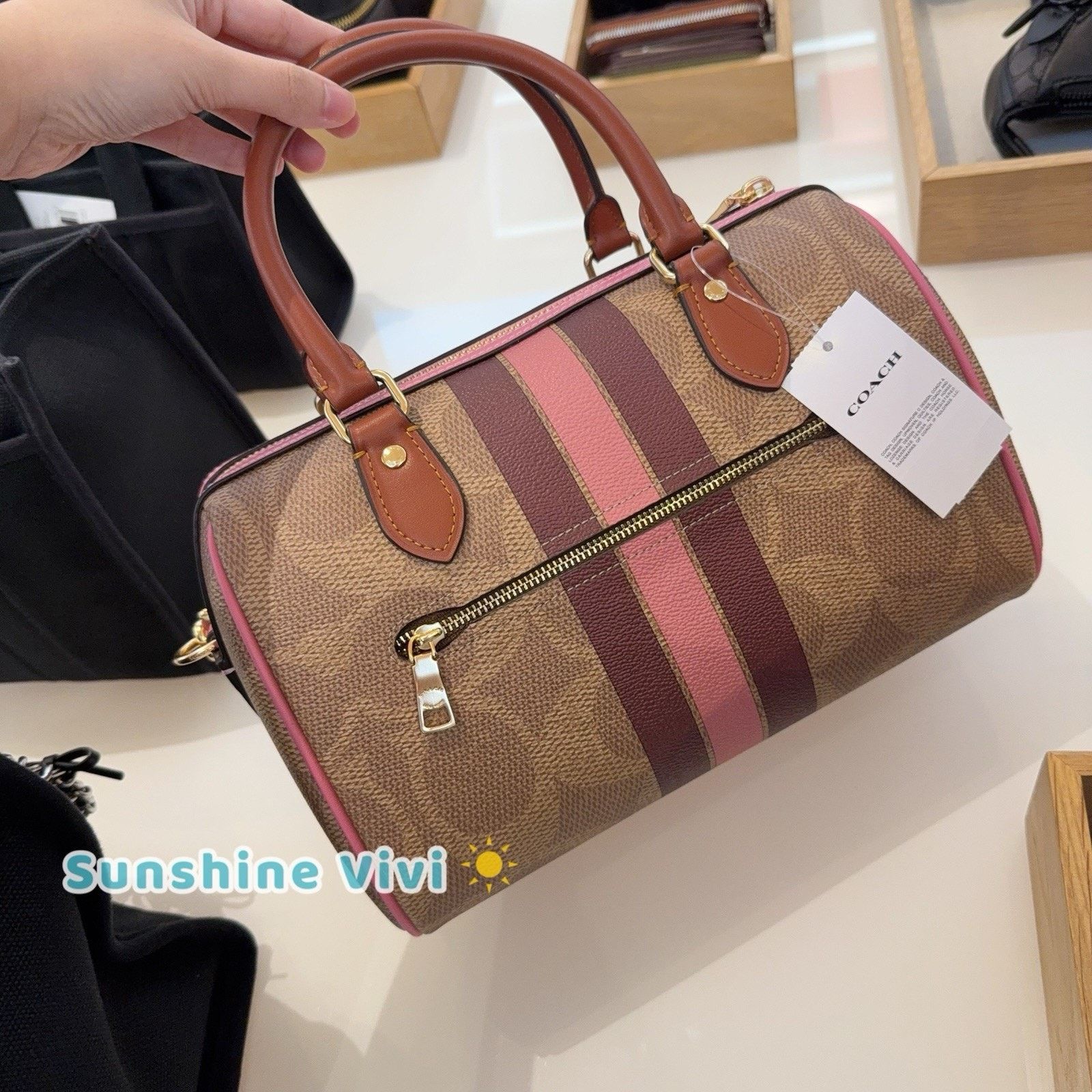Coach NWT COACH Rowan Satchel Bag With Stripe Print Gold/Tan CBI78 Size ONE SIZE - 3 Thumbnail