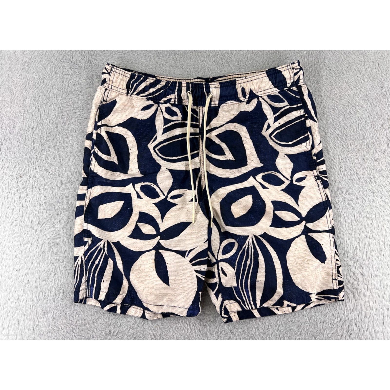 Merona Merona Trunks Mens Small Swim Blue Beige Floral Lined Polyester Beach Pool Surf Size US 29 - 2 Thumbnail