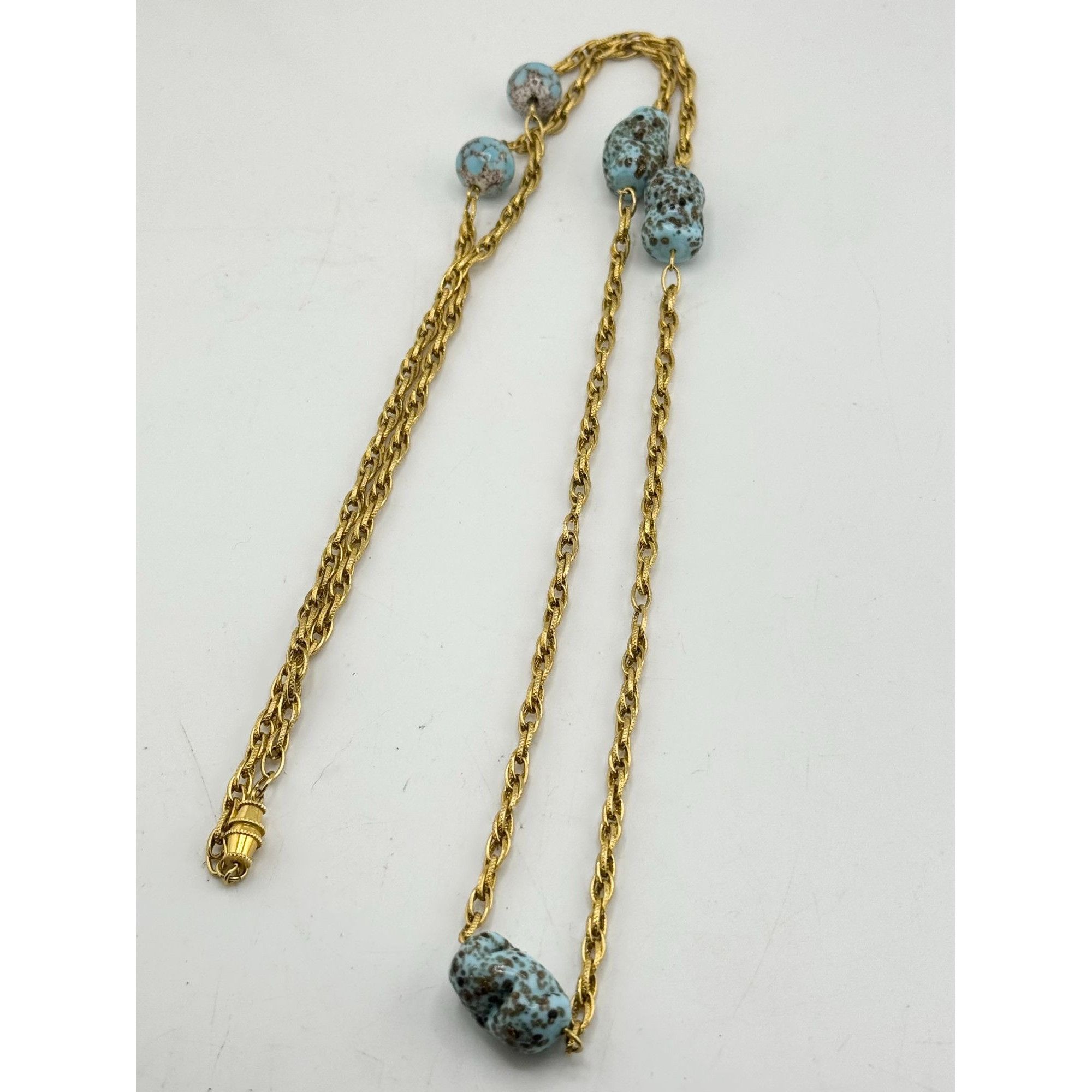 Vintage Vintage blue art glass beaded chain necklace Size ONE SIZE - 4 Thumbnail