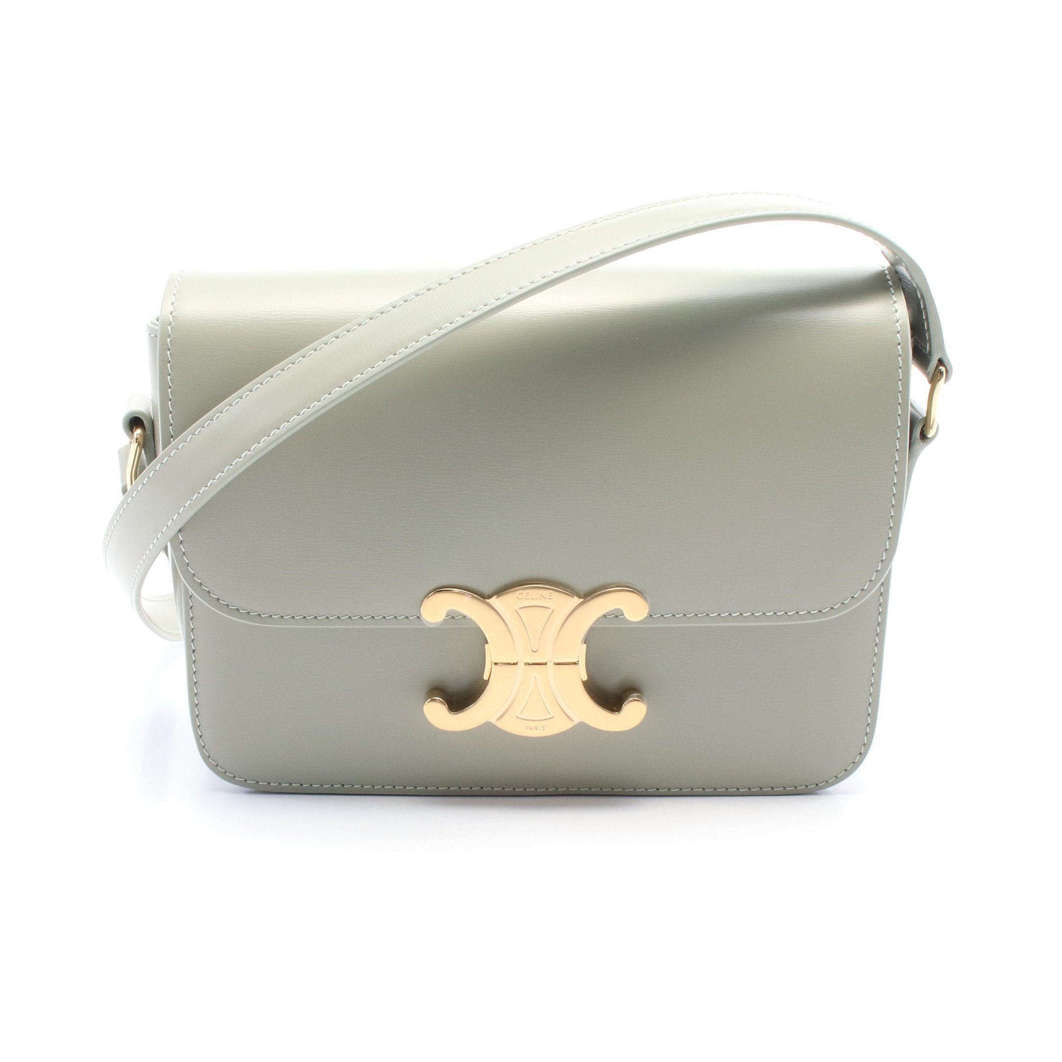 Celine Celine Teen Triomphe Bag Shoulder Leather Gray Green Size ONE SIZE - 1 Thumbnail