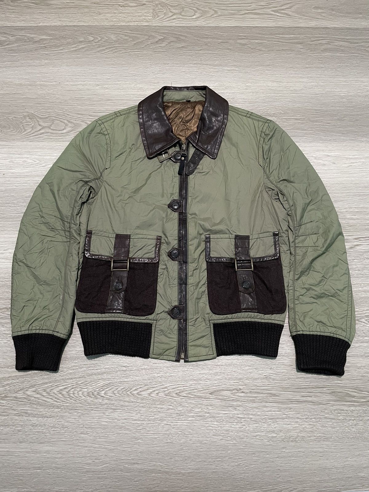 Japanese Brand × Panicale × Vintage panicale italy vintage MA-1 bomber Jacket mix leather Size US L / EU 52-54 / 3 - 1 Thumbnail