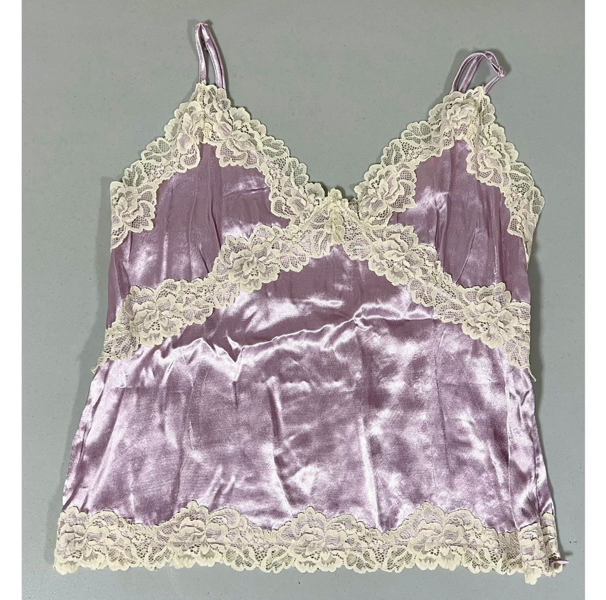 Vintage Purple Lavender Silk Satin Lace Top Shirt Blouse Size M ✨ Size M / US 6-8 / IT 42-44 - 2 Thumbnail