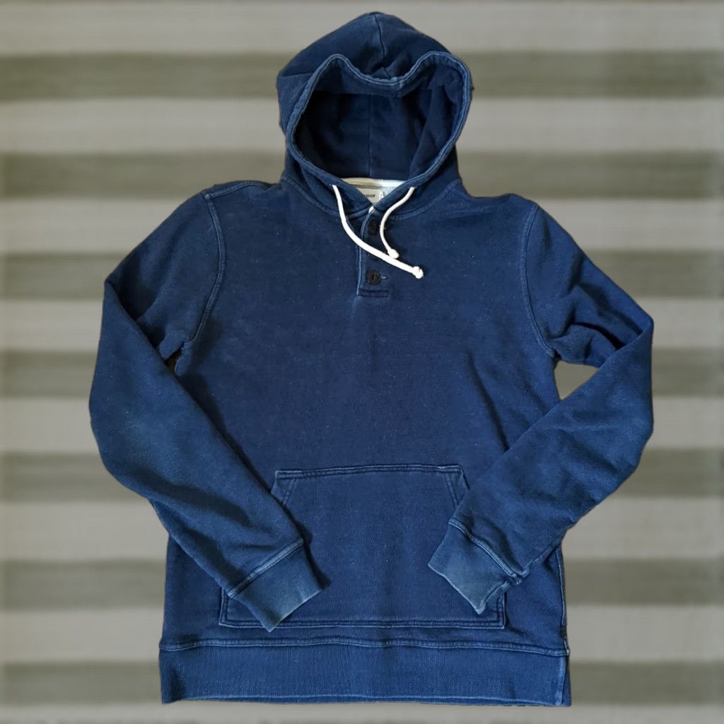 Taylor Stitch Henley Button Down Hoodie Indigo Blue Men's Small 38 Regular