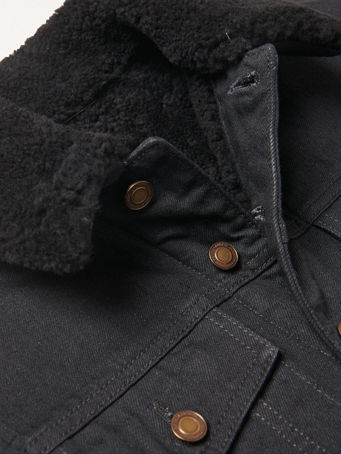 Saint Laurent Paris o1s1wg111124 Jacket With Shearling in Worn Denim in Black Size US S / EU 44-46 / 1 - 4 Thumbnail