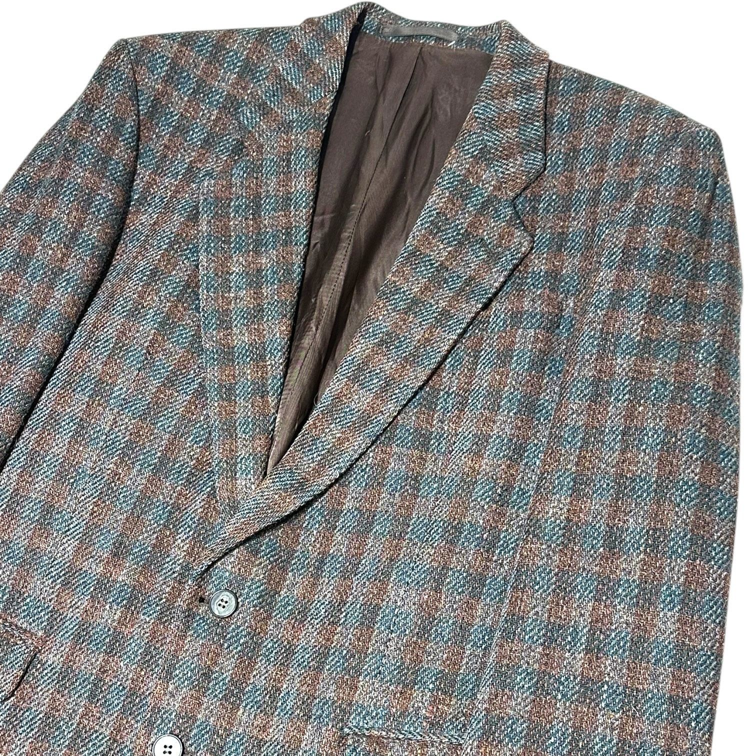 Harris Tweed Harris Tweed Men's 46R Brown Blue Plaid Sport Coat Blazer Size 46R - 5 Thumbnail