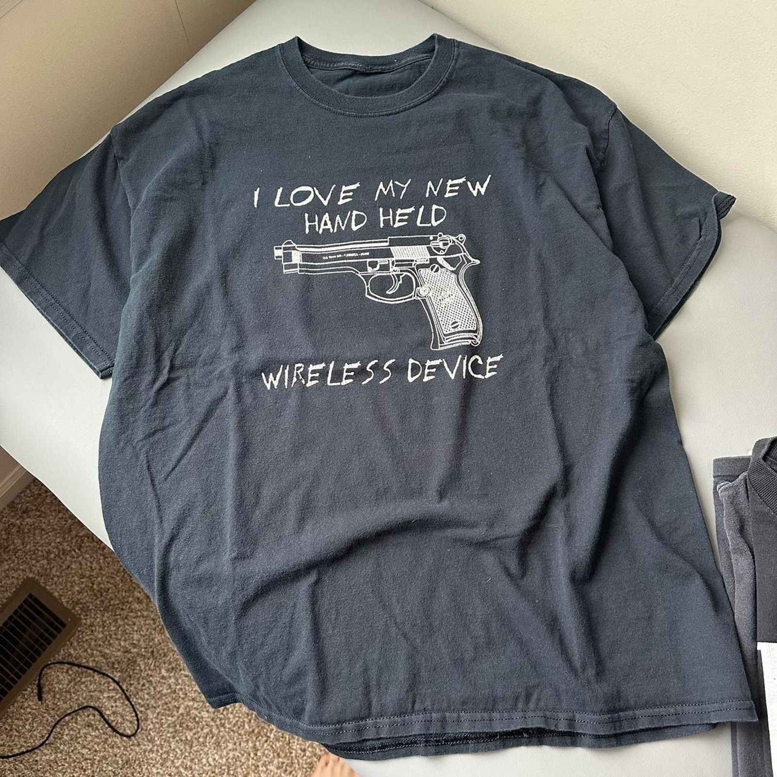 Vintage Vintage 90s Gun Handheld Device Adult Faded Black Shirt Size US XL / EU 56 / 4 - 4 Thumbnail
