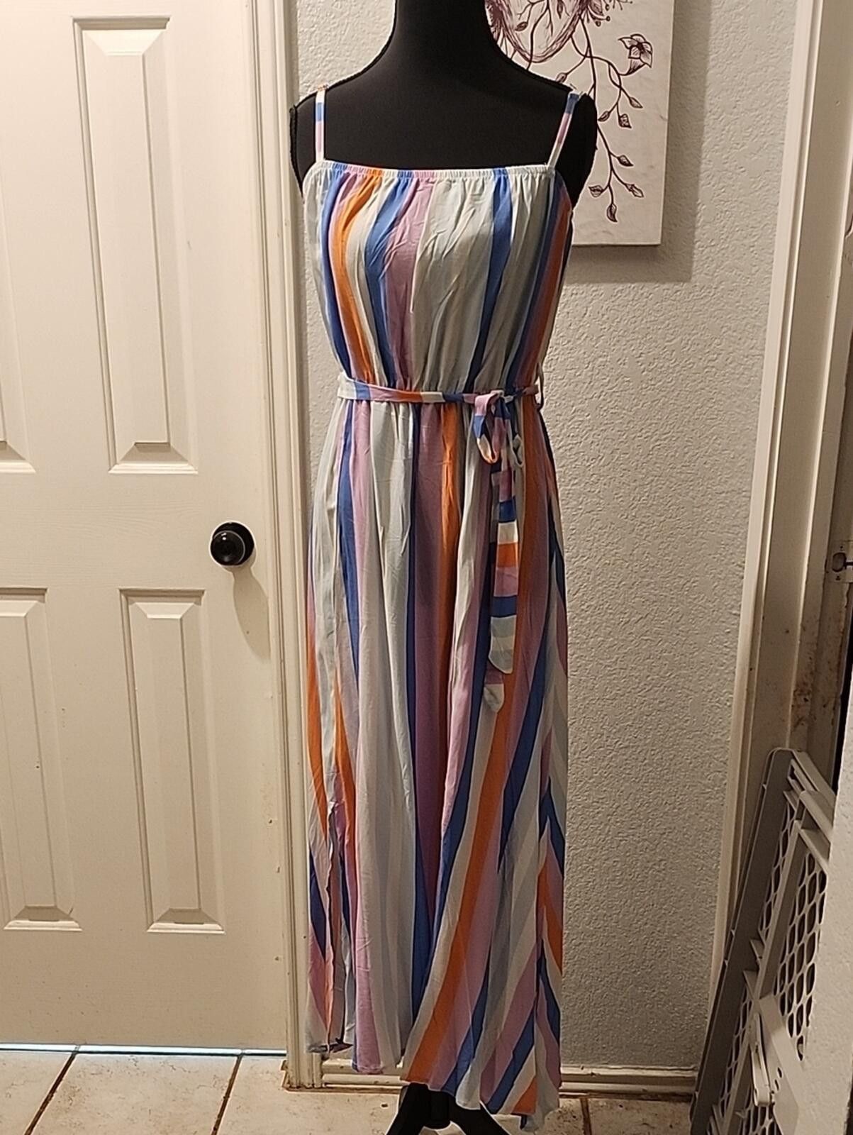 Other Striped Multicolor Spaghetti Strap Maxi Dress Size M / US 6-8 / IT 42-44 - 1 Thumbnail