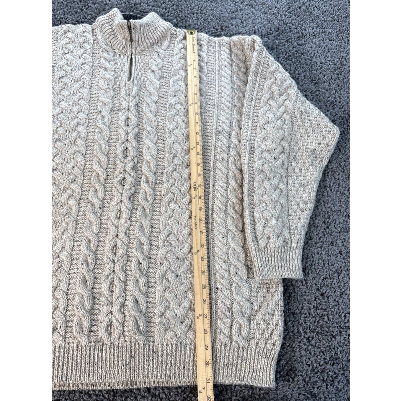 Vintage Aran Isles Sweater Mens XL Ivory Wool Mock Neck Pullover Knit Size US XL / EU 56 / 4 - 2 Thumbnail