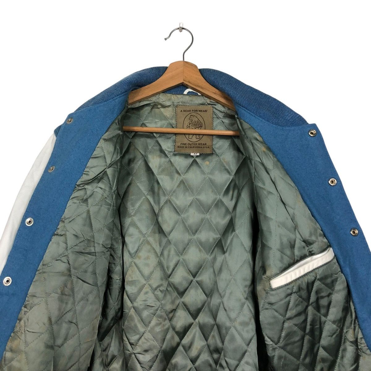 Golden Bear 🔥VINTAGE VARSITY JACKET LEATHER GOLDEN BEAR USA BABY BLUE Size US M / EU 48-50 / 2 - 16 Thumbnail