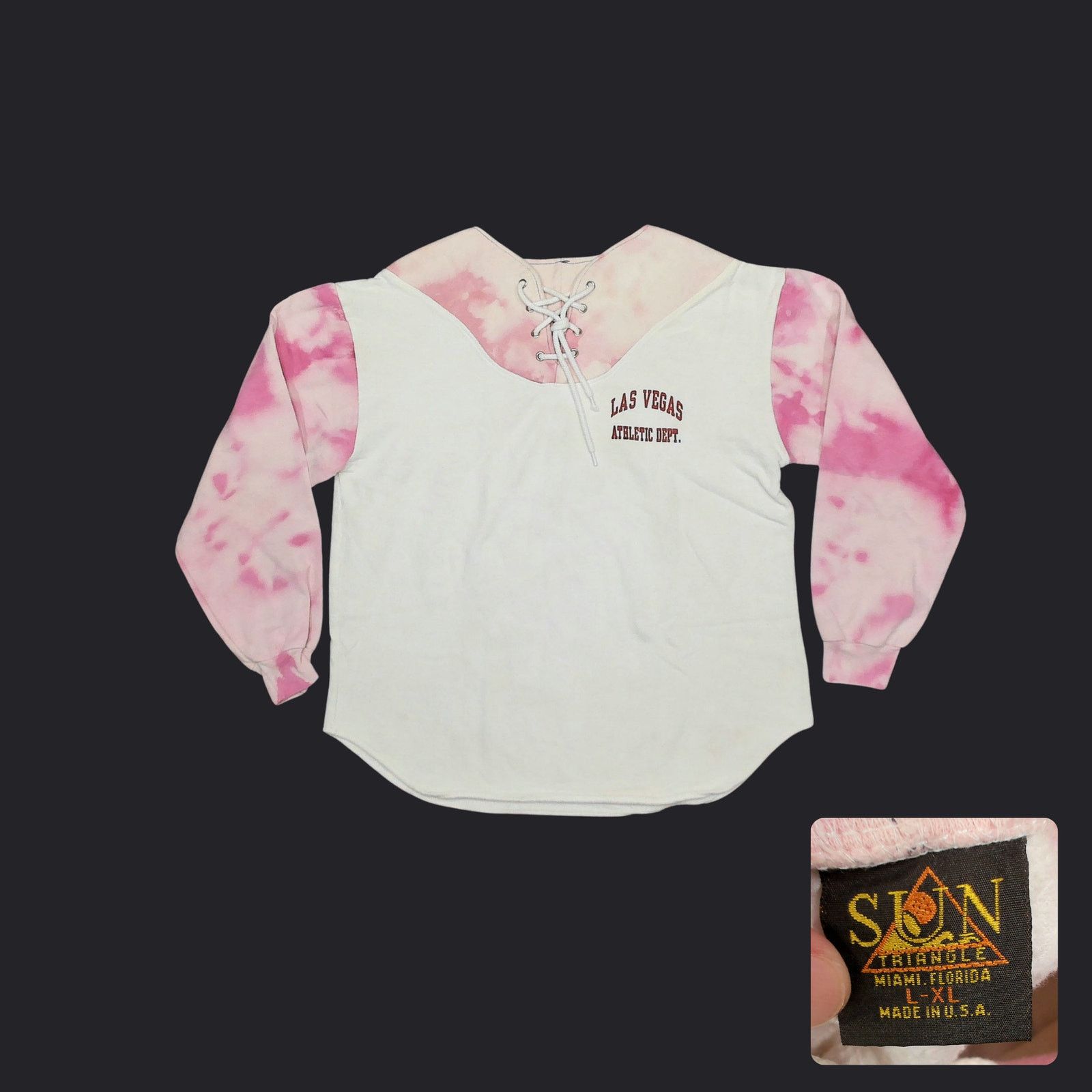 Vintage Sun Sportswear 90s Las Vegas Tie Dye Lace Up Sweatshirt XL Size XL / US 12-14 / IT 48-50 - 1 Thumbnail