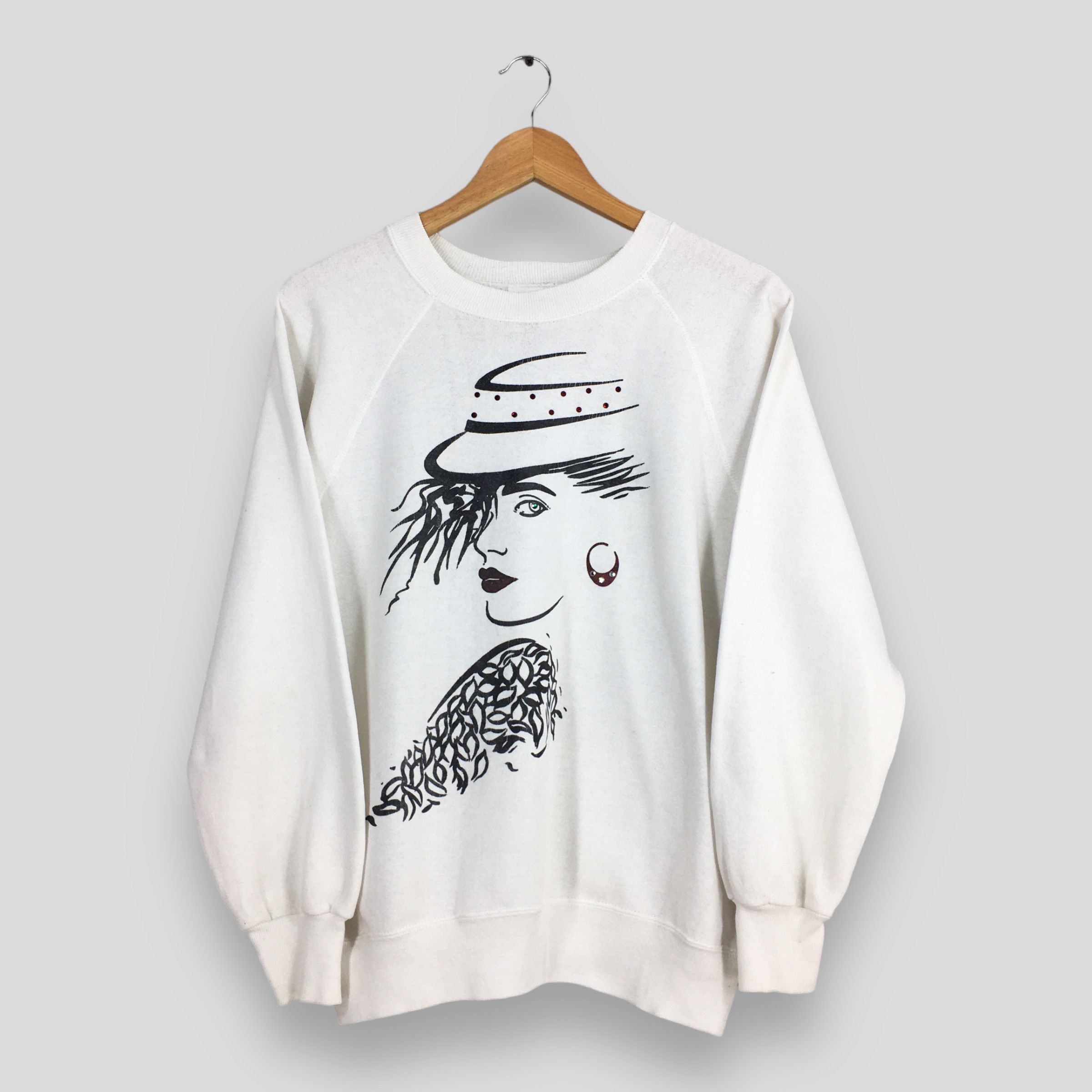 Vintage Vintage 90s Pop Art Girls Painting White Sweatshirt Large Size US L / EU 52-54 / 3 - 1 Thumbnail