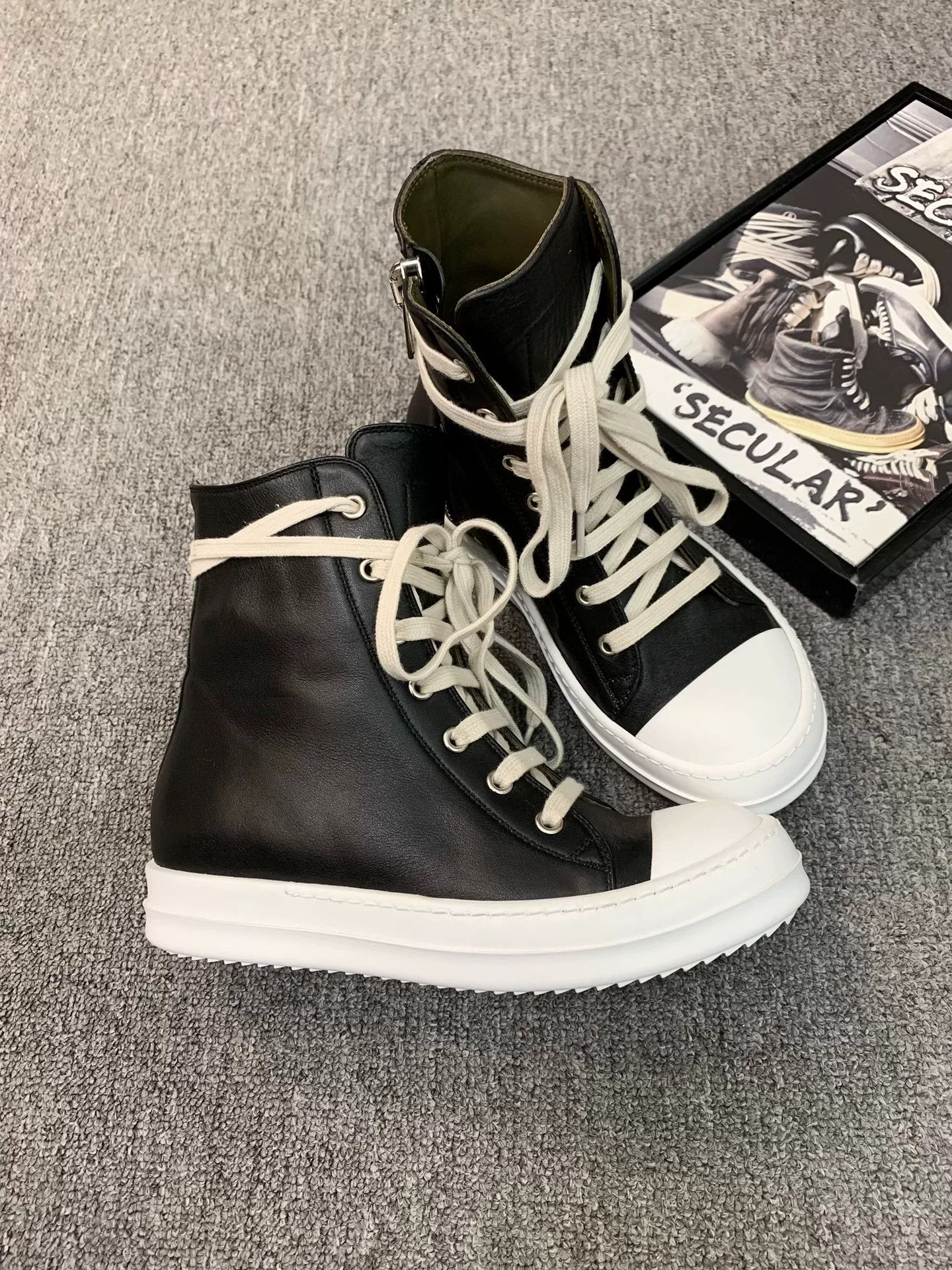 Rick Owens rick owens black and white high-top sneakers Size US 5.5 / EU 38 - 1 Thumbnail