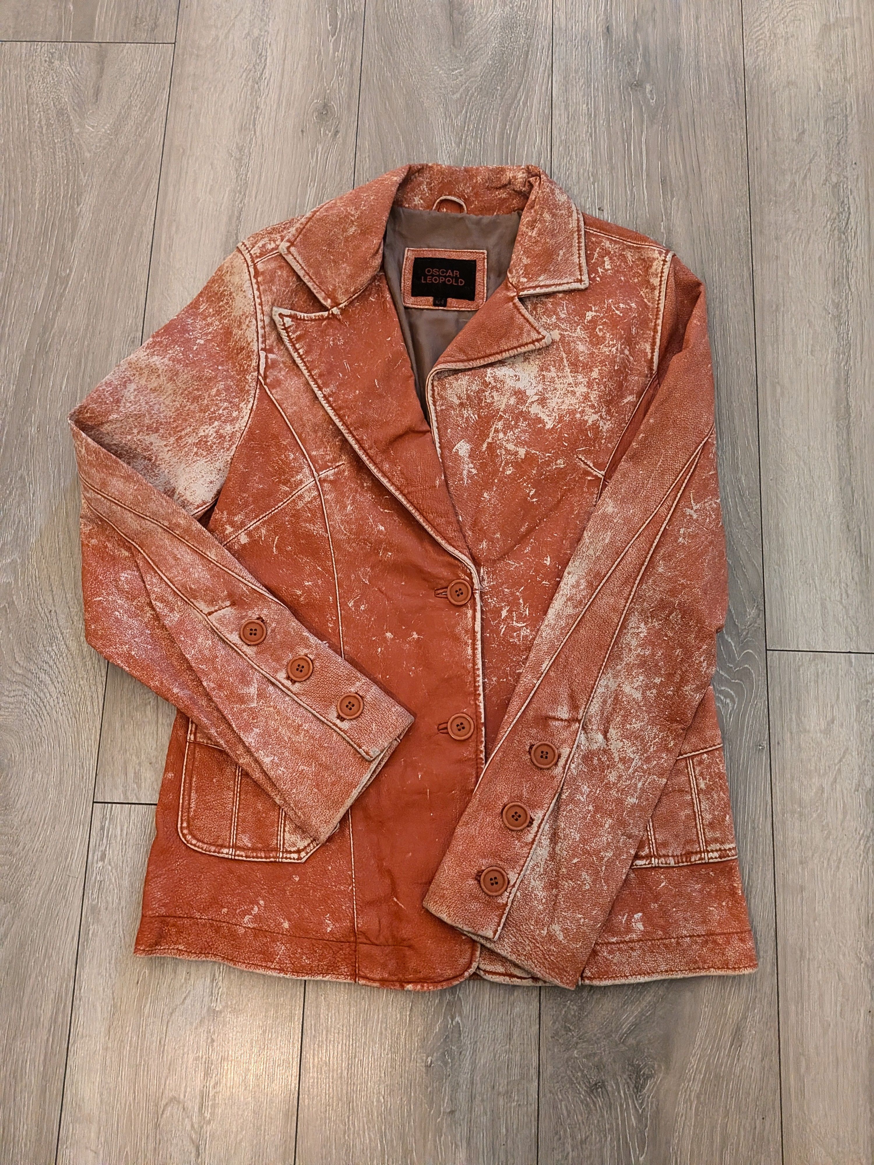 If Six Was Nine Rust Burnt Orange Acid Wash Blazer Leather Jacket Size US XL / EU 56 / 4 - 1 Thumbnail