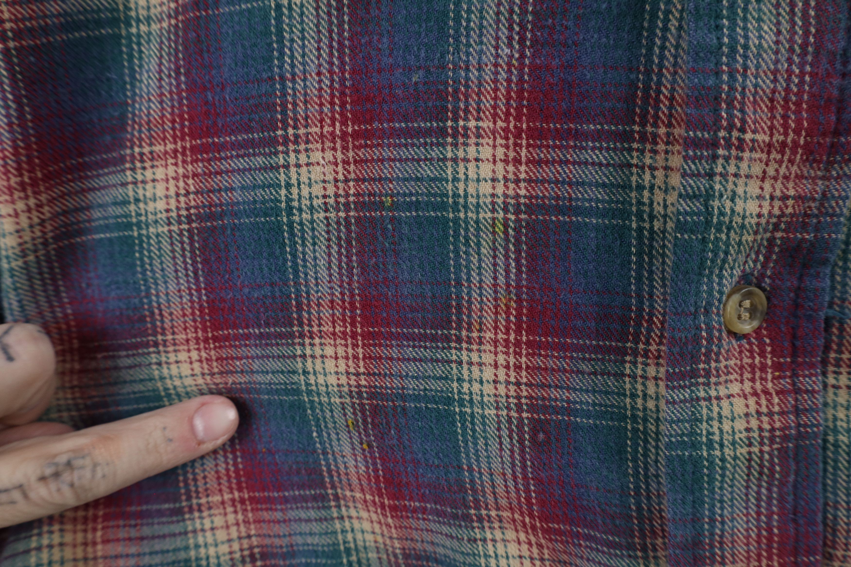 Vintage Vintage 90s Streetwear Flannel Band Collar Button Shirt Size US L / EU 52-54 / 3 - 7 Thumbnail