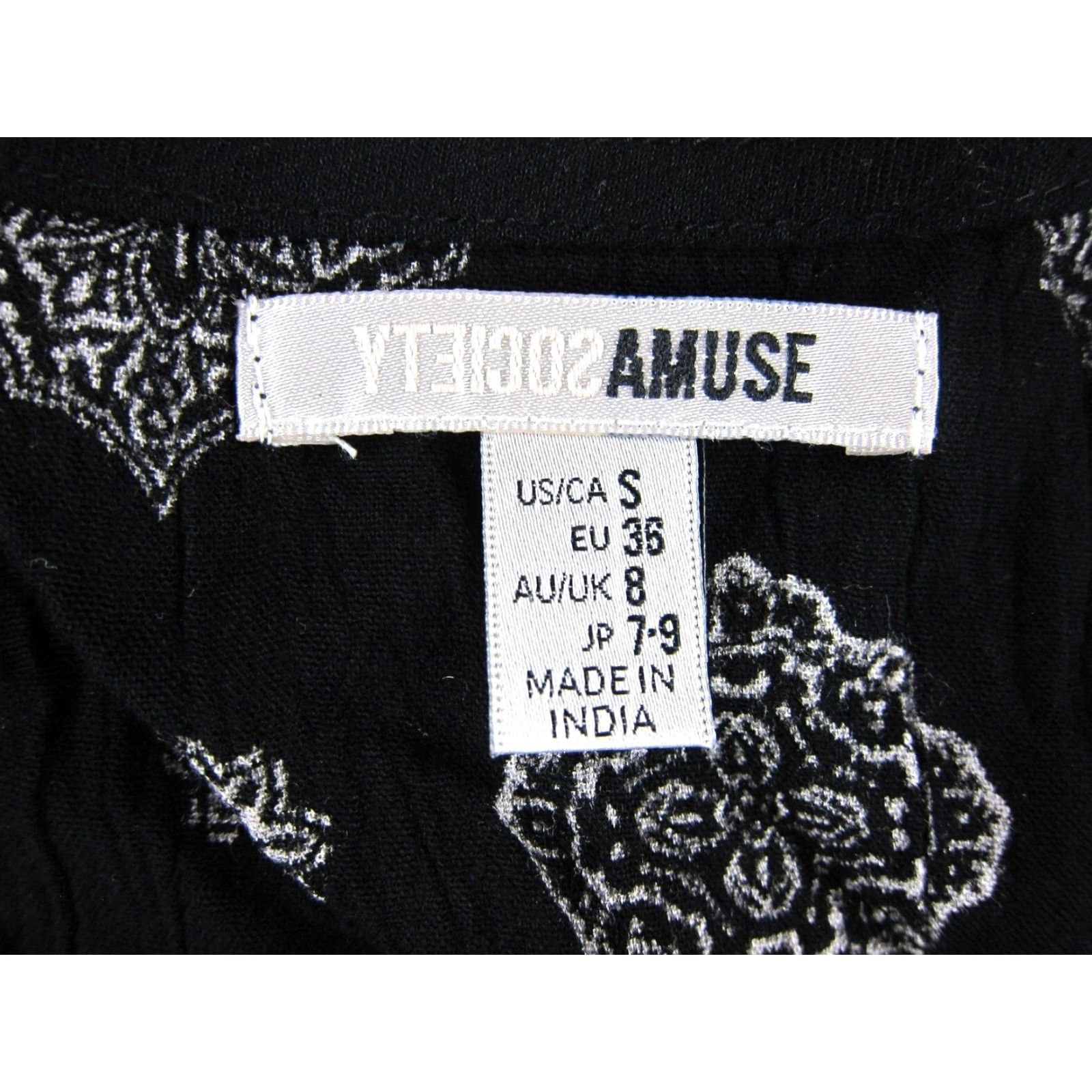 Vintage Society Amuse Black White Paisley 100% Rayon Long Sleeve V-Neck Dress Small Size S / US 4 / IT 40 - 3 Thumbnail