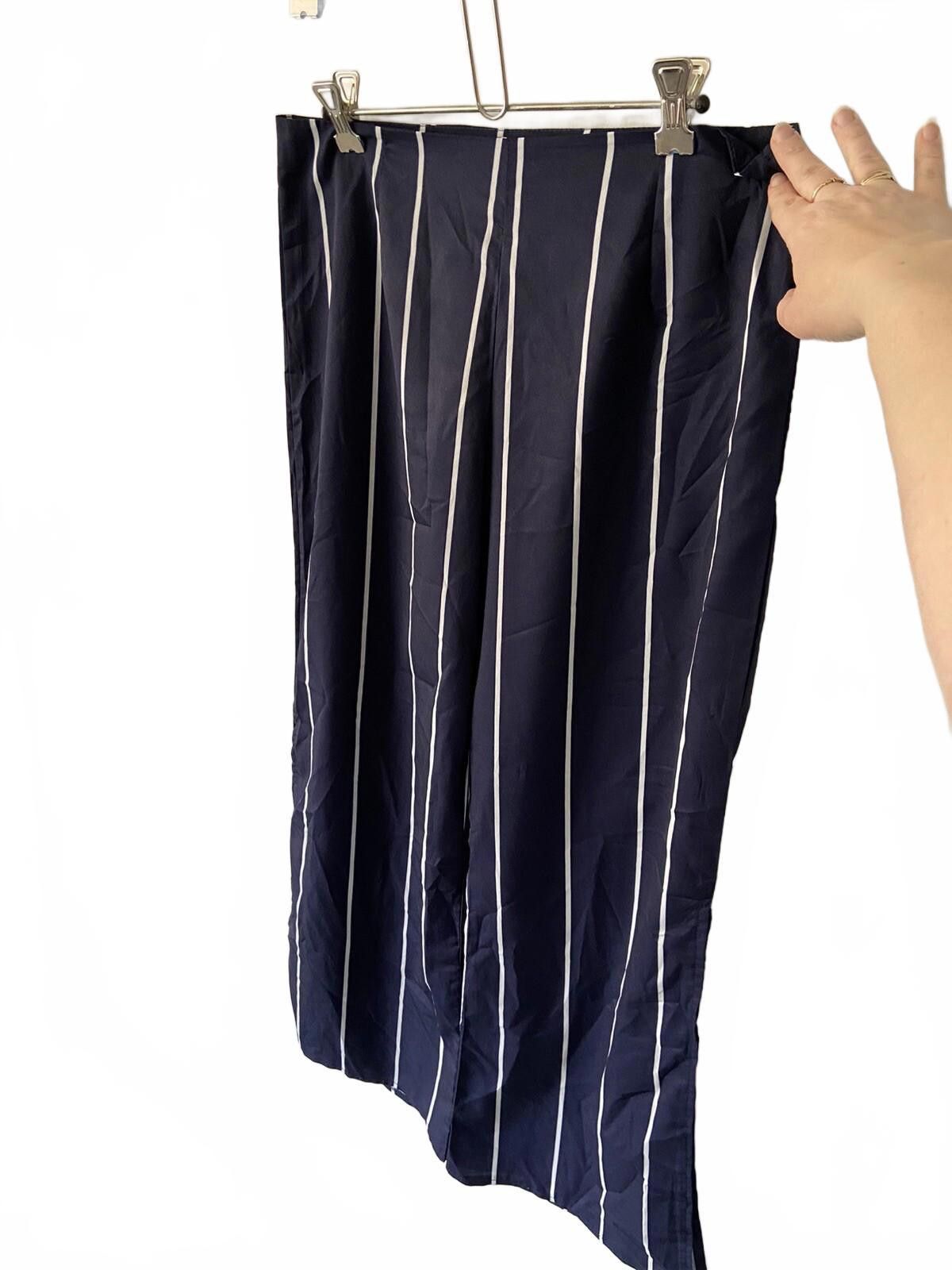 Designer Zaful Blue White Stripped Pants w Side Split NEW - Sz XL Size 40" / US 18 - 3 Thumbnail