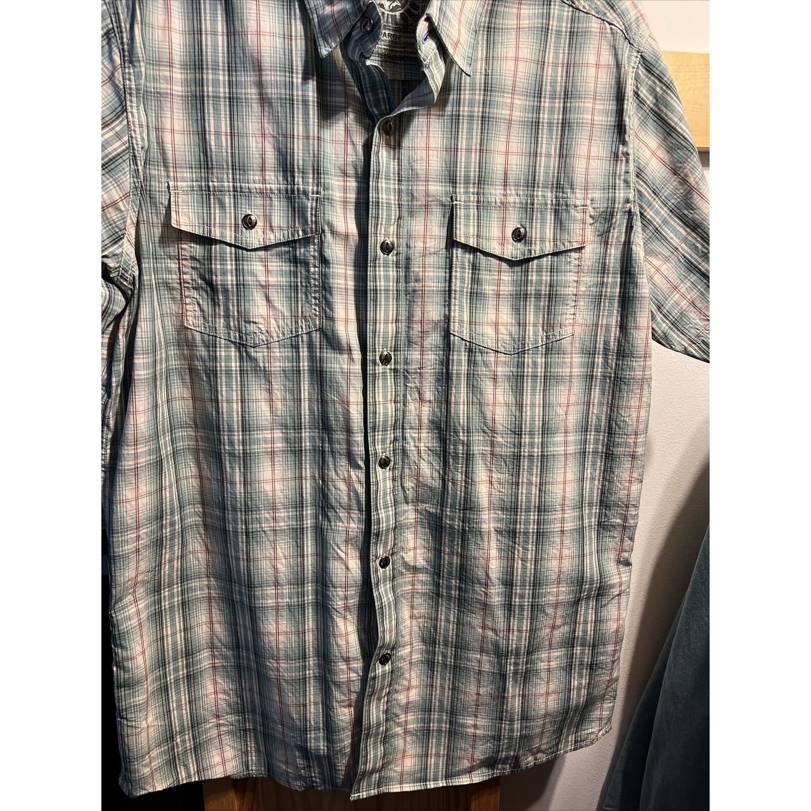 Kuhl Kuhl Men's L Blue Check SS Button Pocket Cotton Linen Shirt Size US L / EU 52-54 / 3 - 5 Thumbnail