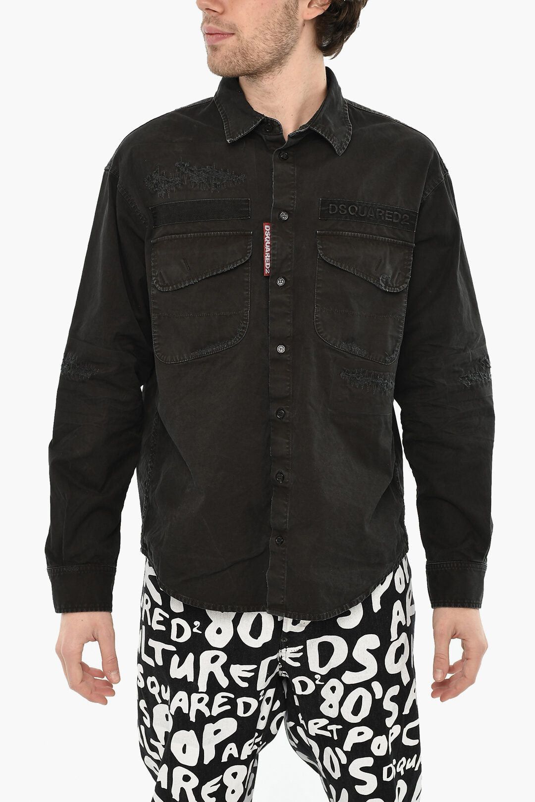 Dsquared2 Vintage-Effect Overshirt with Embossed Logo Size US L / EU 52-54 / 3 - 1 Thumbnail
