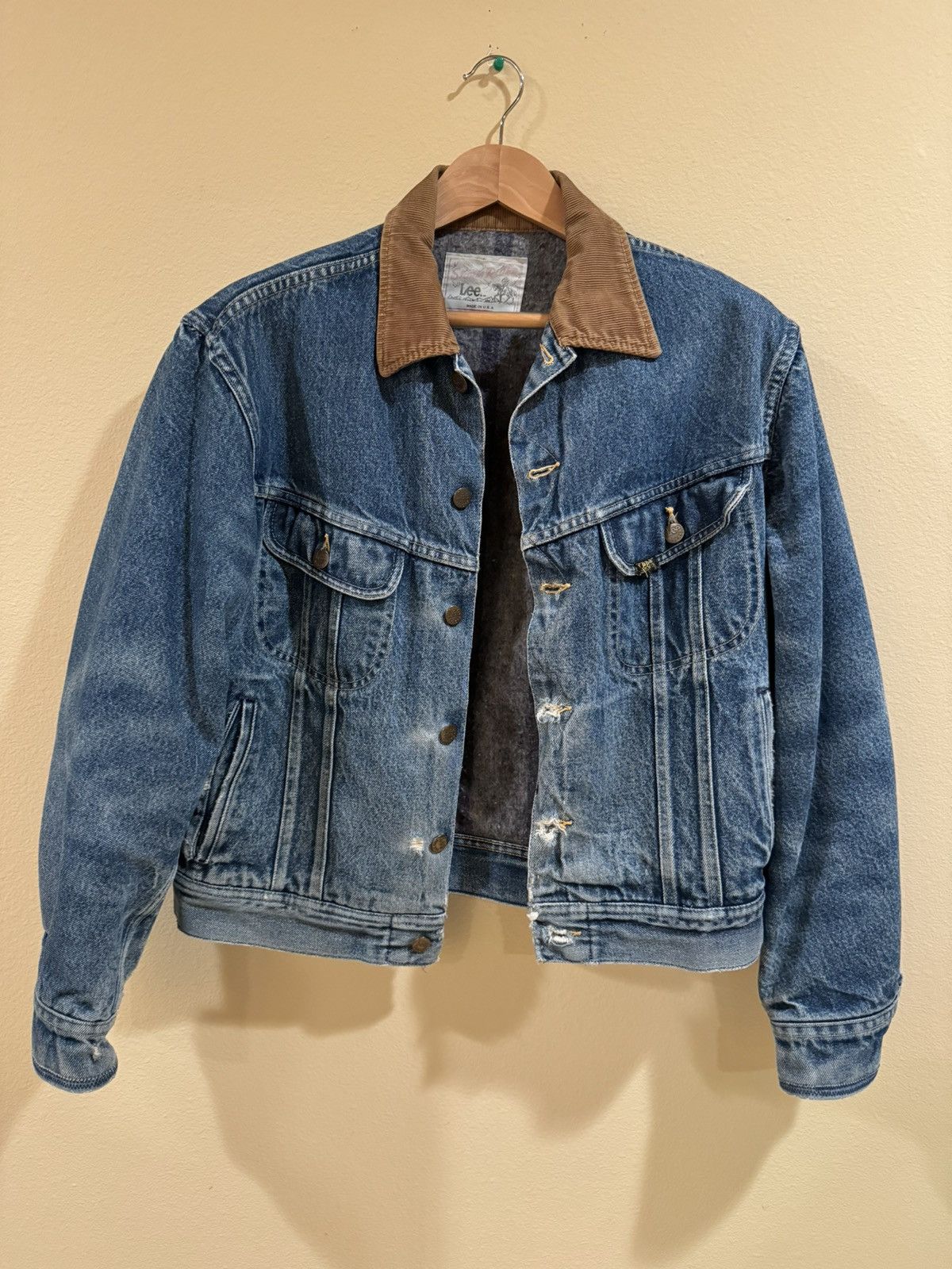 image of Vintage Lee Lined Denim Jacket Made In Usa Size Small in Blue, Men's