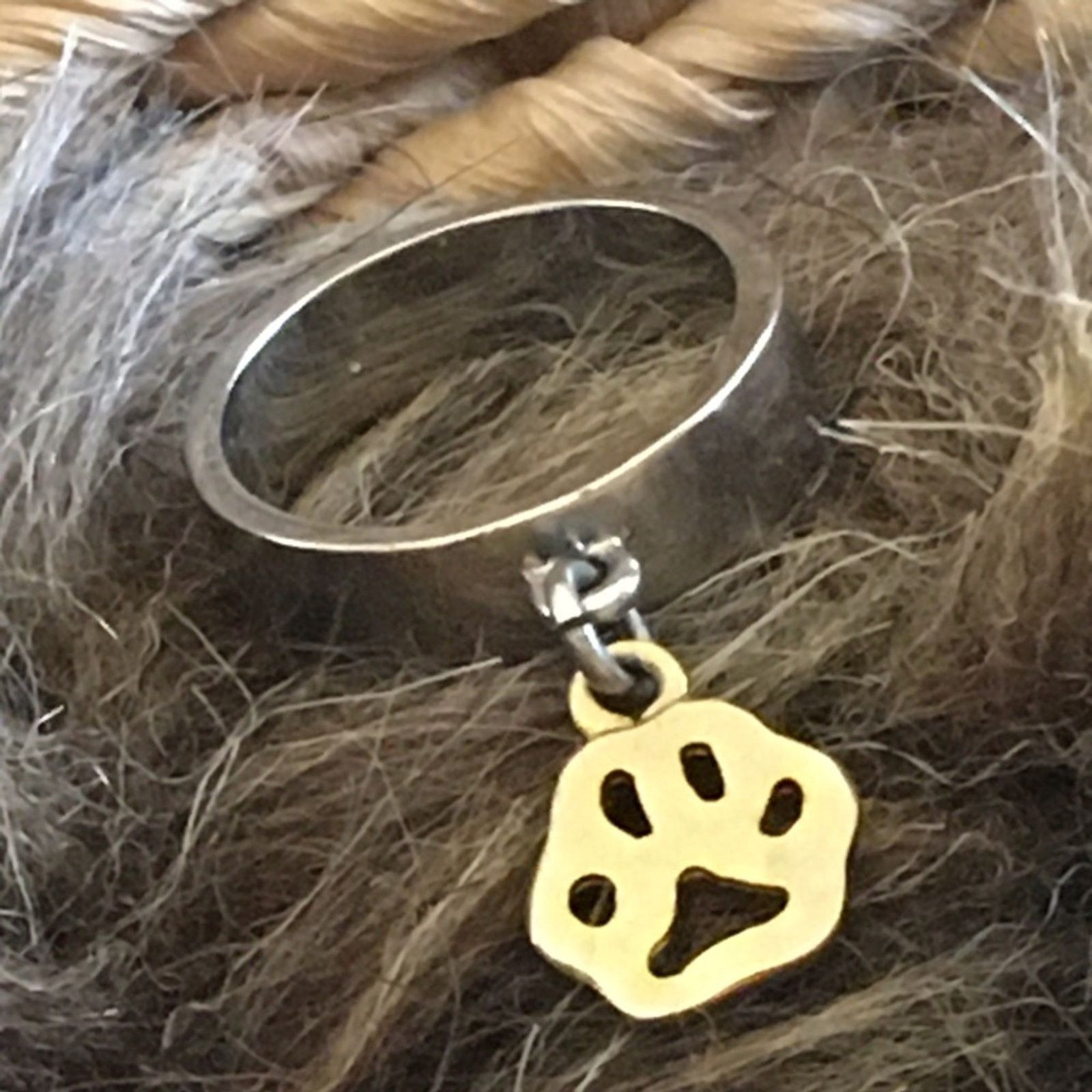 Jewelry Silver band with gold paw print charm ring Size ONE SIZE - 7 Thumbnail