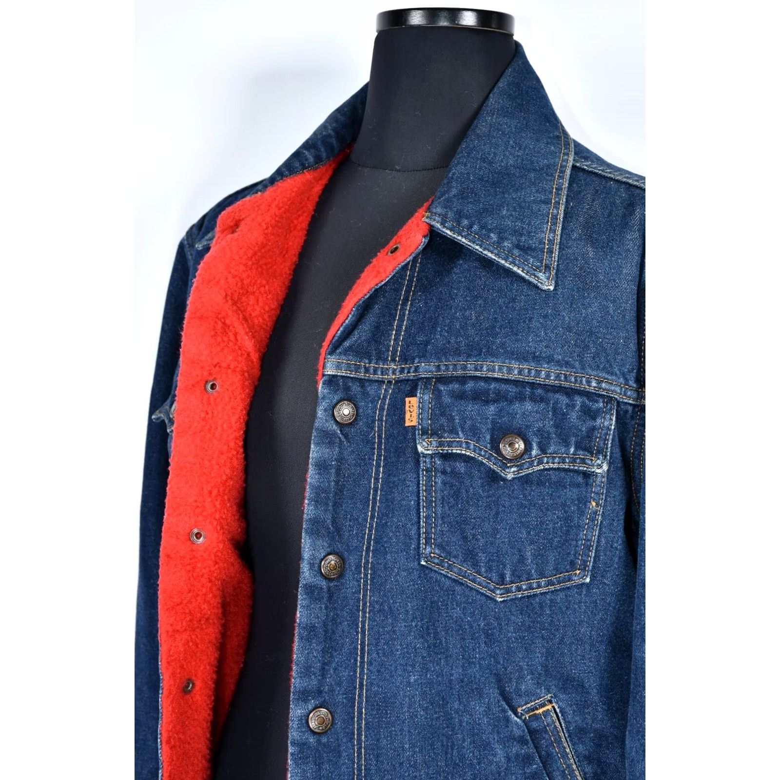 Levi's VINTAGE Levi's Jacket Women L 90s Sherpa Blue 71696 02 Italy Orange Tab Red Fur Lined 100% Genuine Very Good Size L / US 10 / IT 46 - 2 Thumbnail