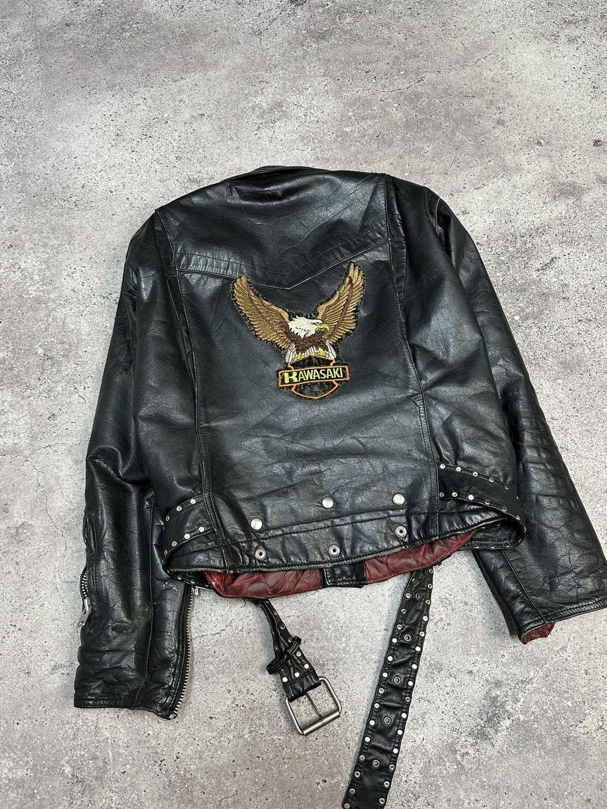 Vintage Vintage Kawasaki Leather Jacket Bomber Distressed 80’s Rare Size US M / EU 48-50 / 2 - 9 Thumbnail