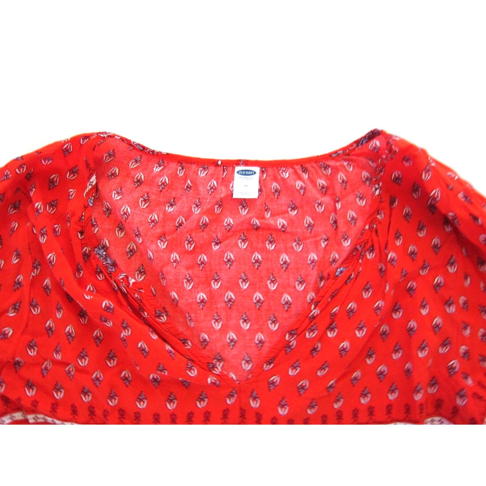 Old Navy Old Navy Blouse (M) Peasant Tunic Floral Long Sleeve Red White Blue 100% Rayon Womens Shirt Size M / US 6-8 / IT 42-44 - 7 Thumbnail