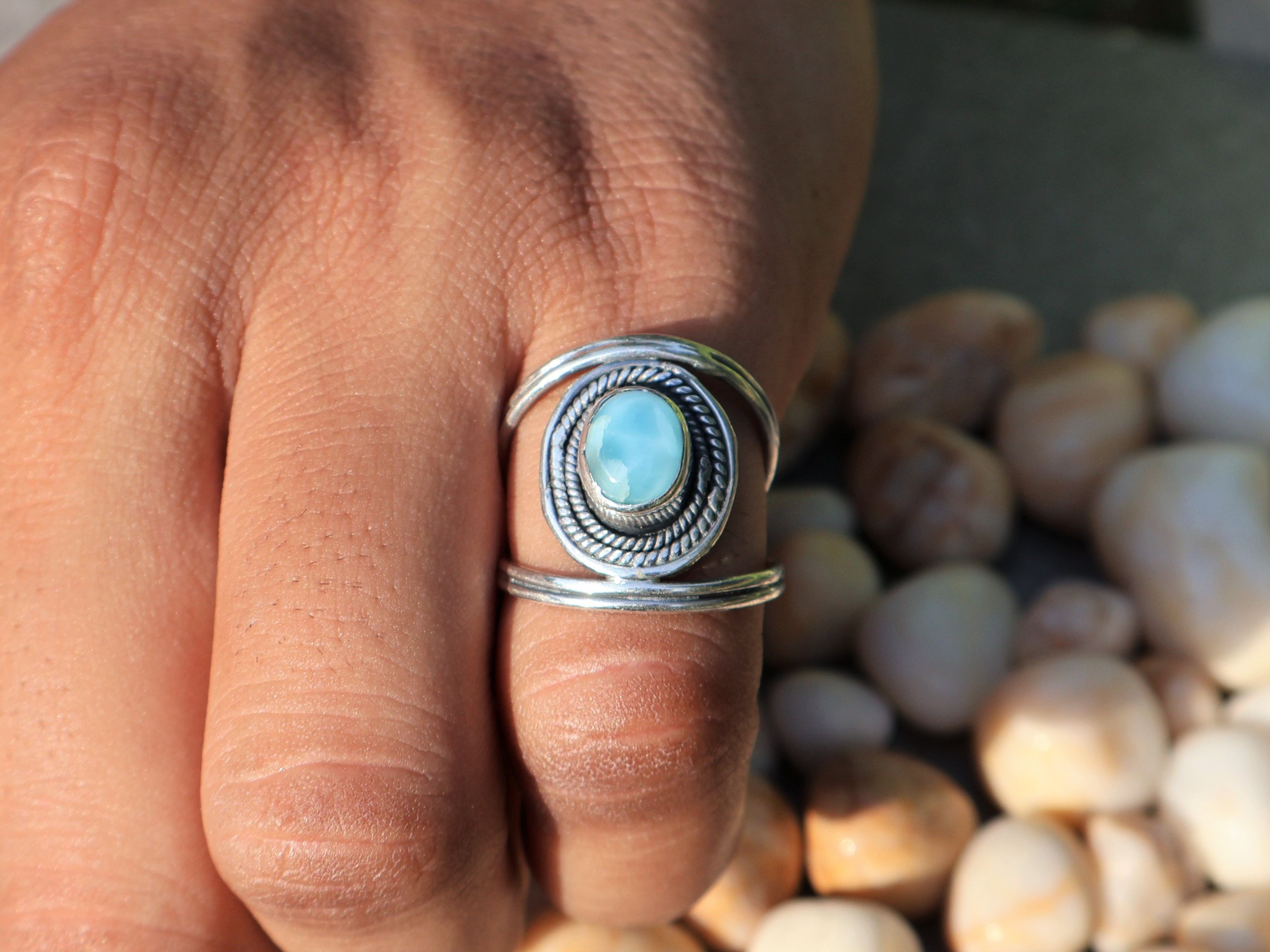Handmade Larimar Ring, 925 Sterling Silver Ring, Handmade Women Ring, Size ONE SIZE - 9 Thumbnail