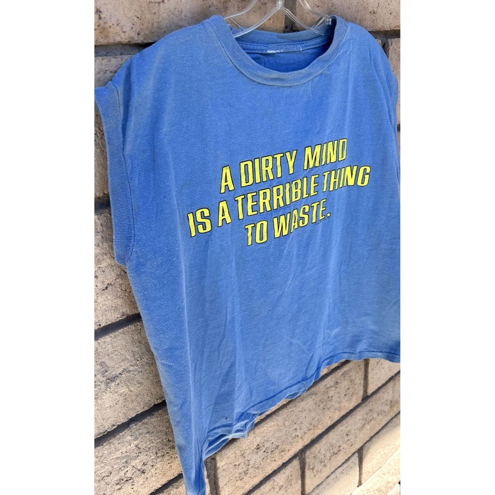 Vintage VINTAGE A Dirty Mind Is A Terrible Thing To Waste Sleeveless T Shirt Muscle Tee Men XL Blue Graphic Print Funny Shirt Size US L / EU 52-54 / 3 - 5 Thumbnail