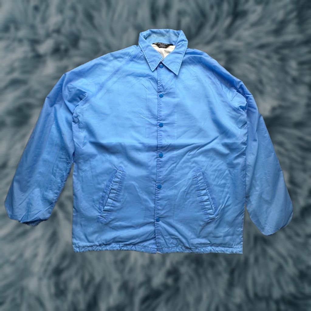 Sears VINTAGE Sears Coach Coaches Snap Button Nylon Jacket Mens LT Blue Windbreaker 70s 80s 90s Size US L / EU 52-54 / 3 - 1 Thumbnail