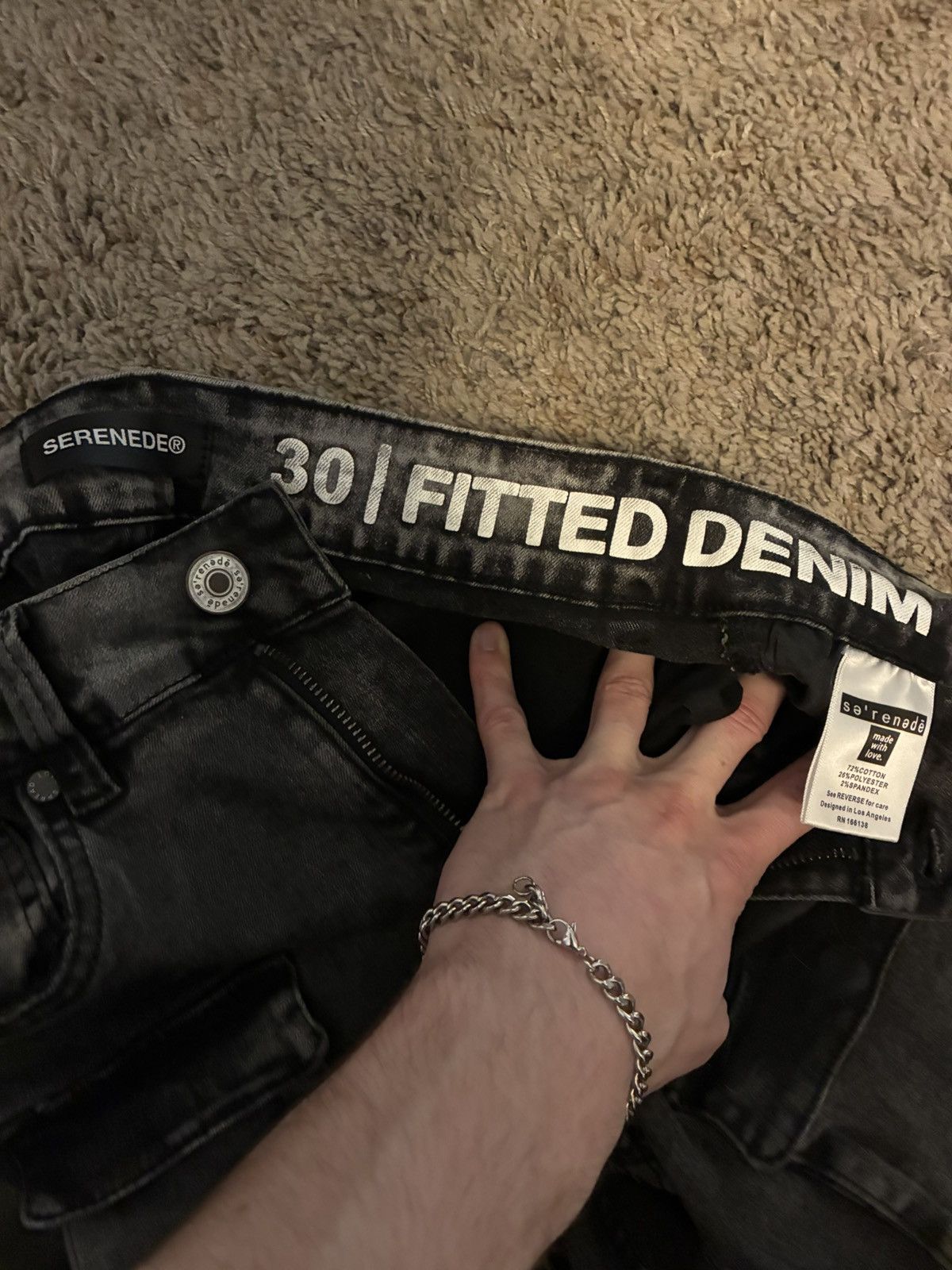 SERENEDE SERENADE | Black Fitted Denim | Cargo Jeans Size US 30 / EU 46 - 3 Thumbnail