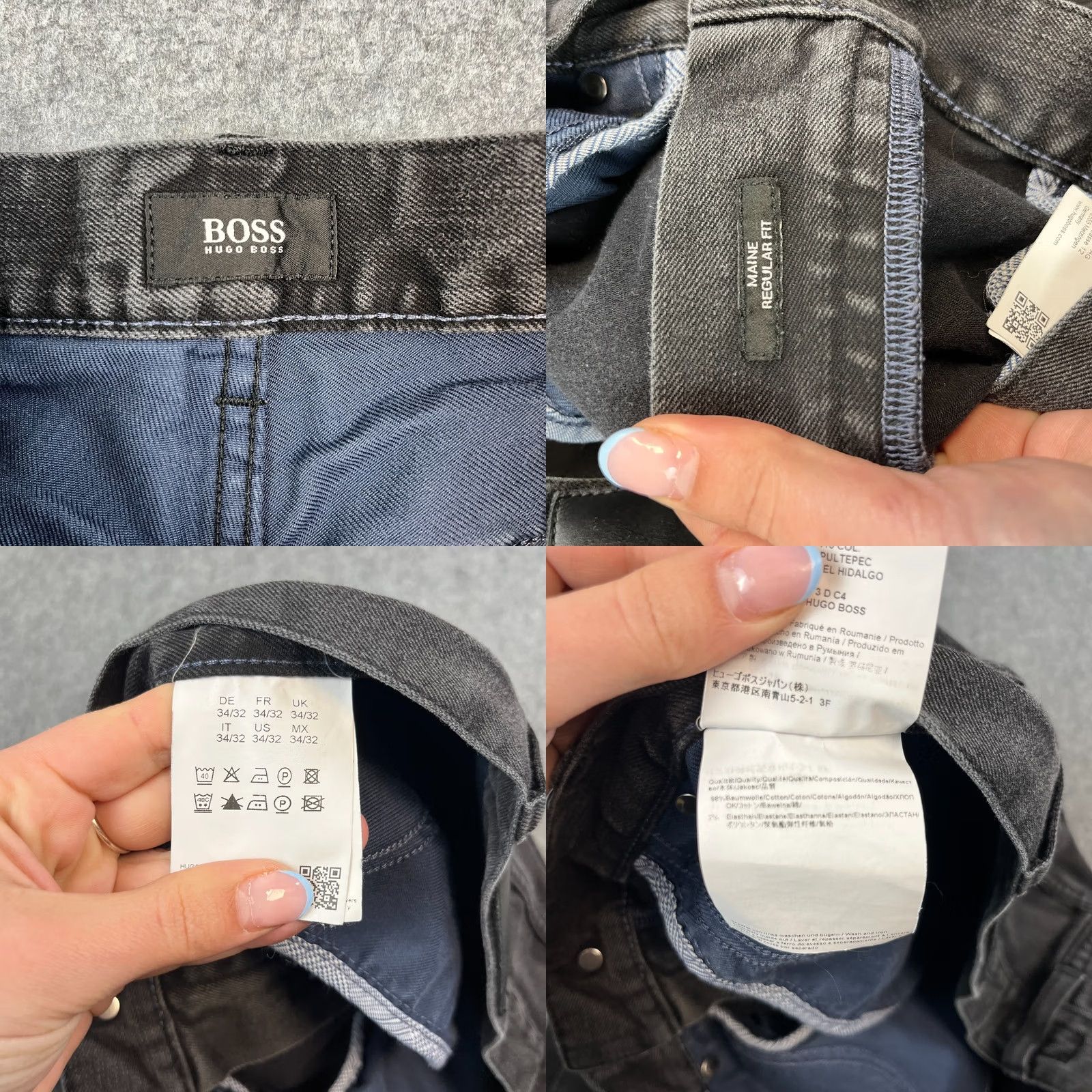 Hugo Boss HUGO BOSS Jeans Regular Tapered 34 Dark Wash Grey Stretch Maine 3 Mens Adult 34 Grey Denim 5-Pocket Design Bagged N/A Size US 34 / EU 50 - 8 Thumbnail