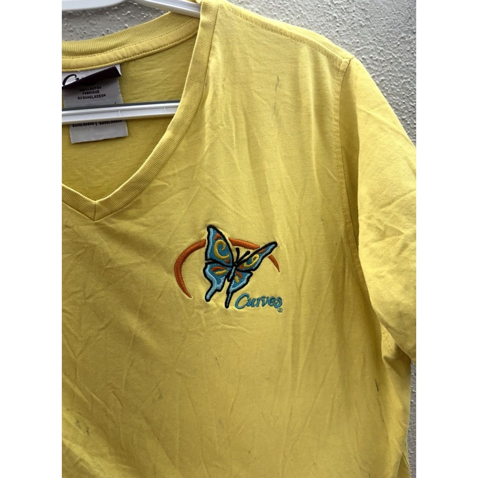 Logo 7 Curves Womens Shirt Large Yellow Short Sleeve V-Neck Embroidered Logo Size L / US 10 / IT 46 - 2 Thumbnail
