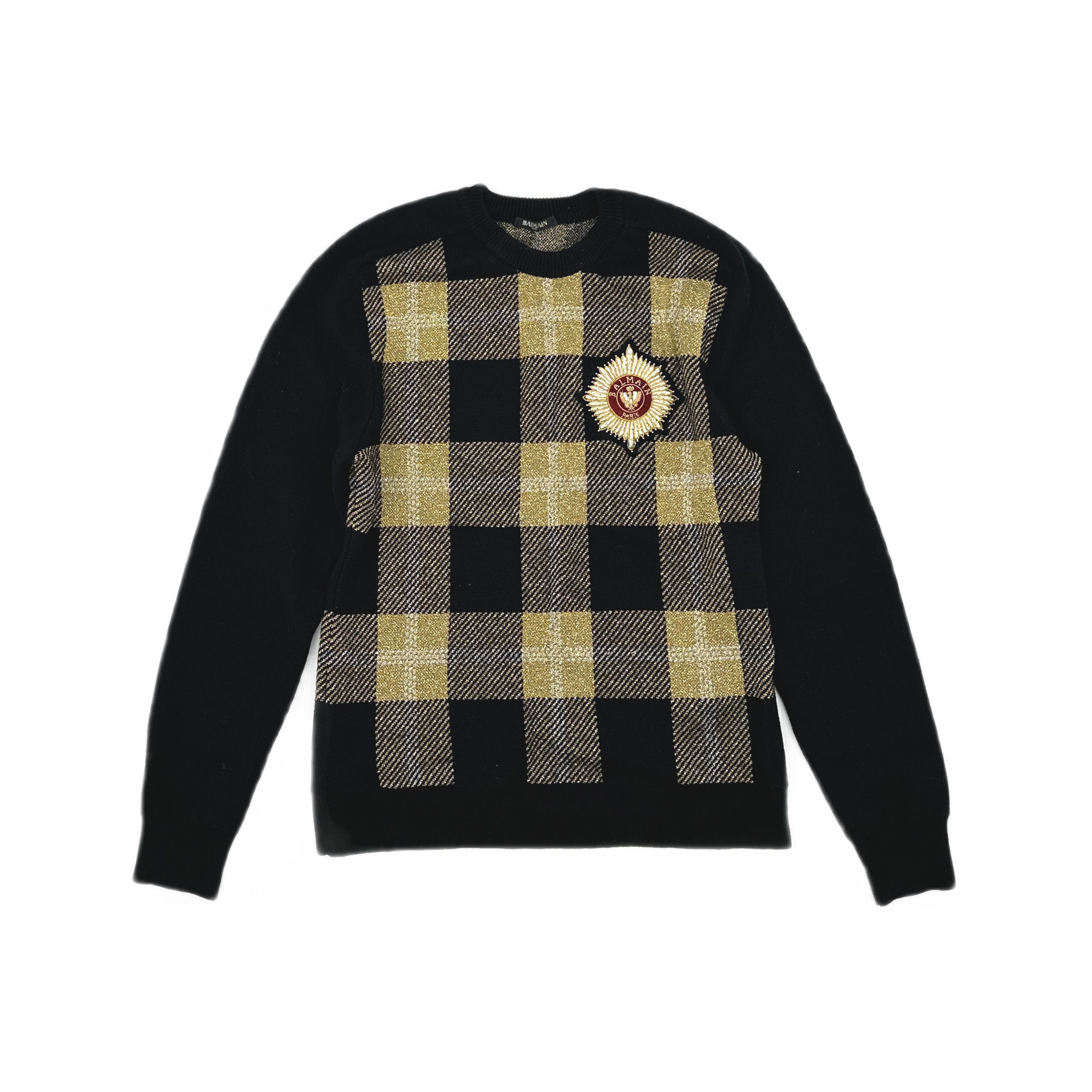Balmain Balmain Gold Checkered Emblem Sweater XL Size US XL / EU 56 / 4 - 1 Thumbnail