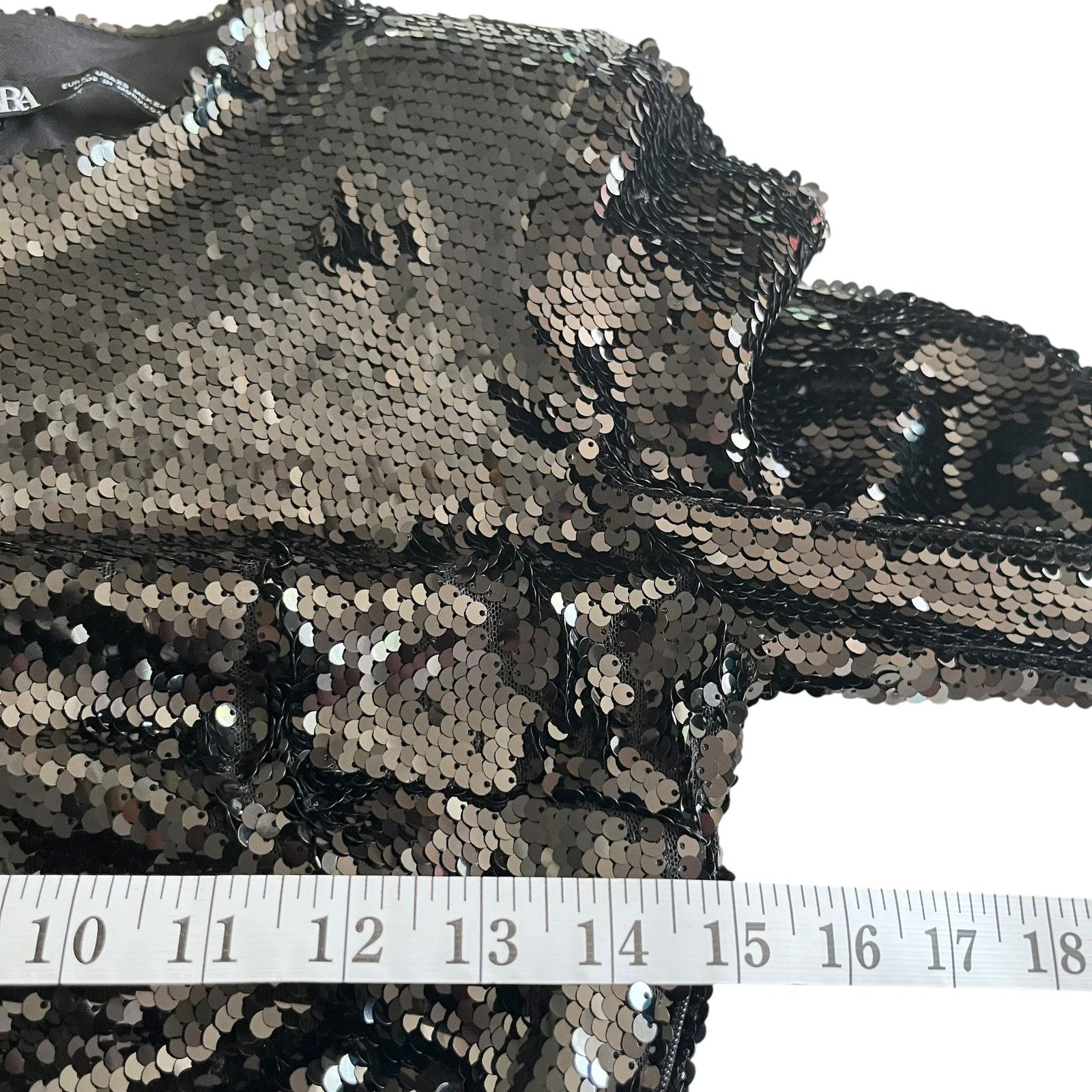 Zara Zara Black Sequin Contrast Mini Dress Long Sleeve Ruched Size XS / US 0-2 / IT 36-38 - 9 Thumbnail