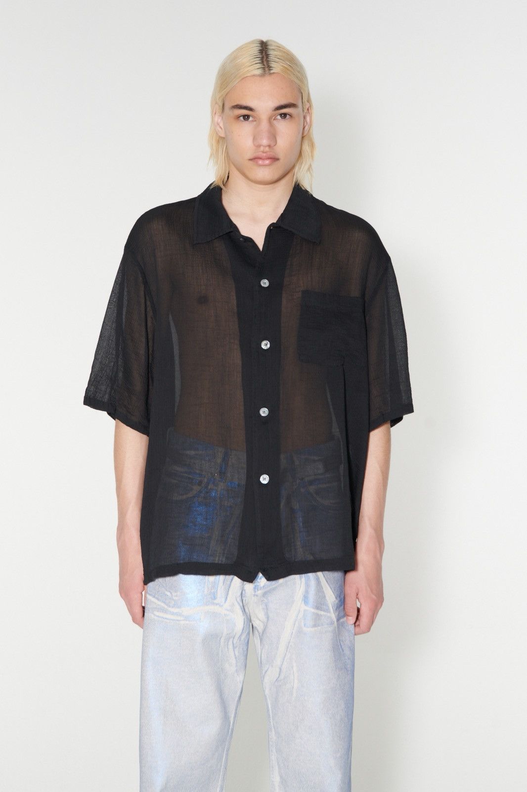 Our Legacy BOX SHIRT SHORTSLEEVE Black Rayon Plait Size US M / EU 48-50 / 2 - 5 Thumbnail