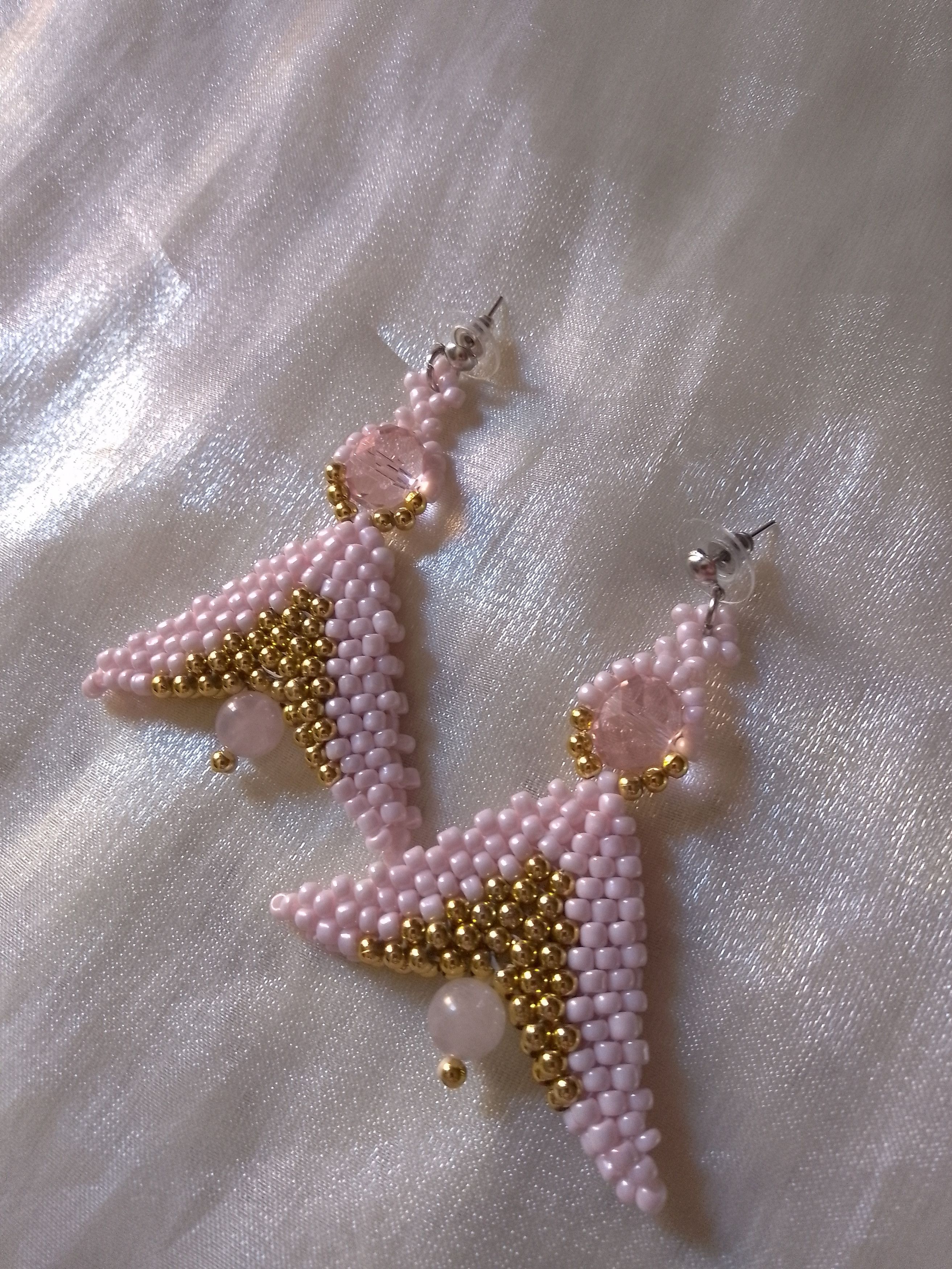 Handmade Earrings Rose Quartz Gemstones Angel shape golden pink Size ONE SIZE - 5 Thumbnail