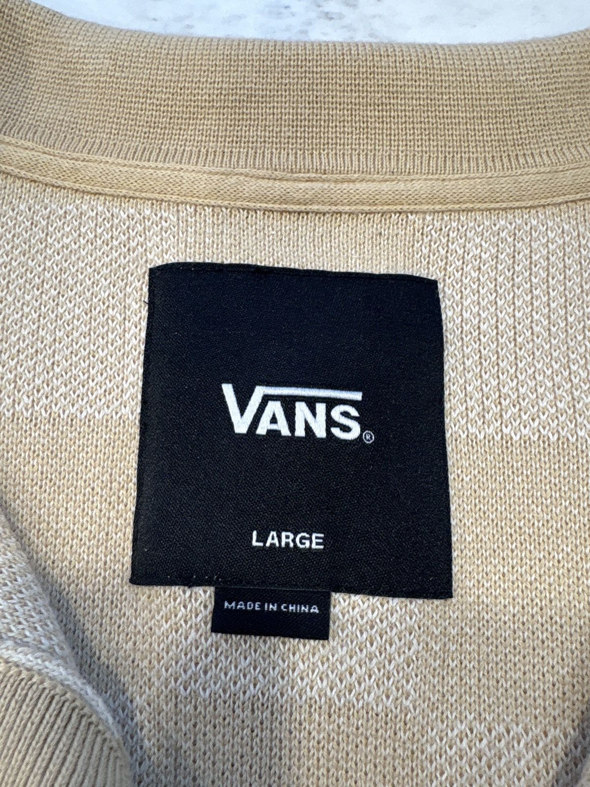 Vans Vans Checkered Knit Button-Up Polo Shirt - Beige/White Size US L / EU 52-54 / 3 - 3 Thumbnail