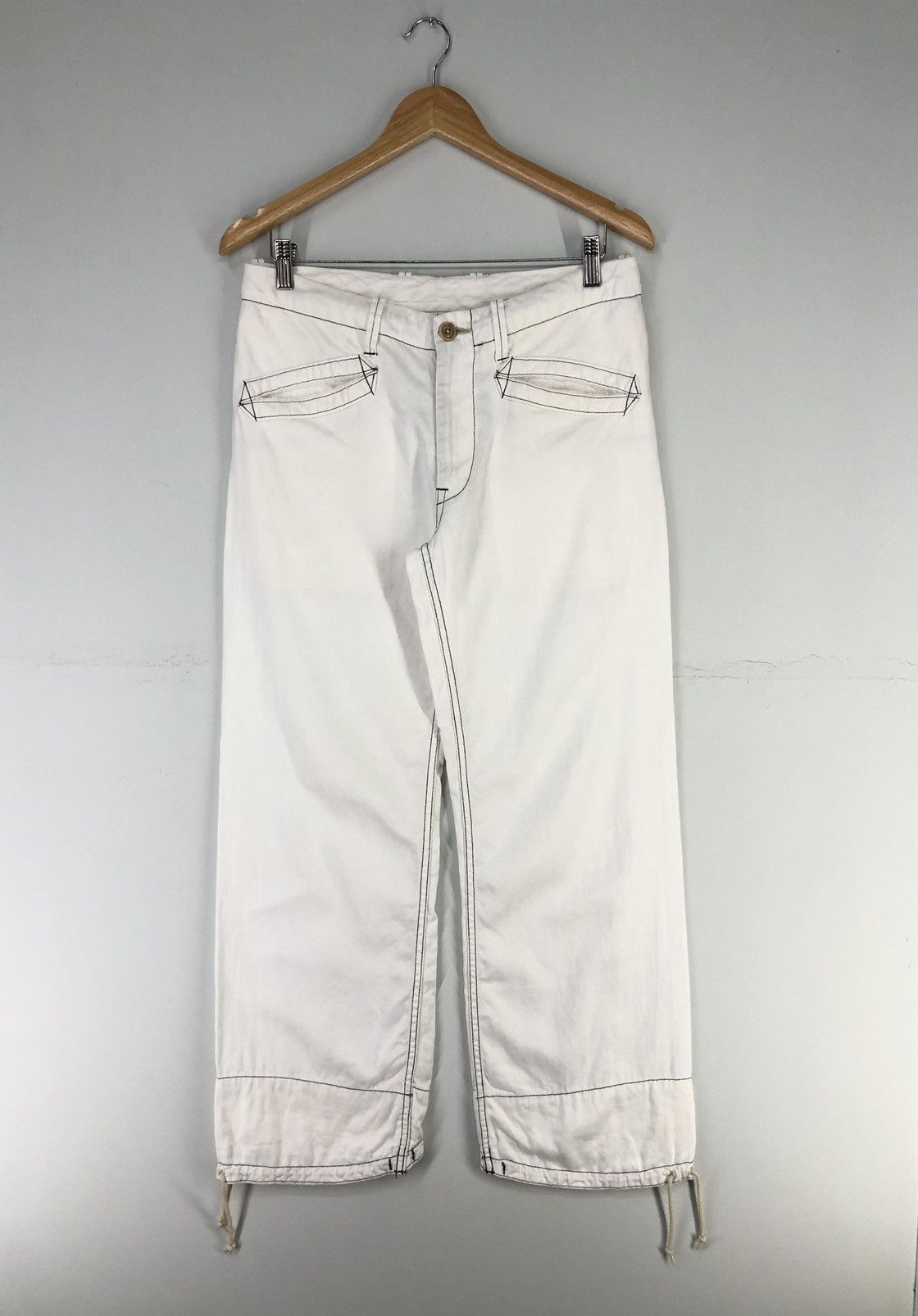 image of Vintage Blue Blue Japan Stripe Design White Pants, Men's (Size 31)