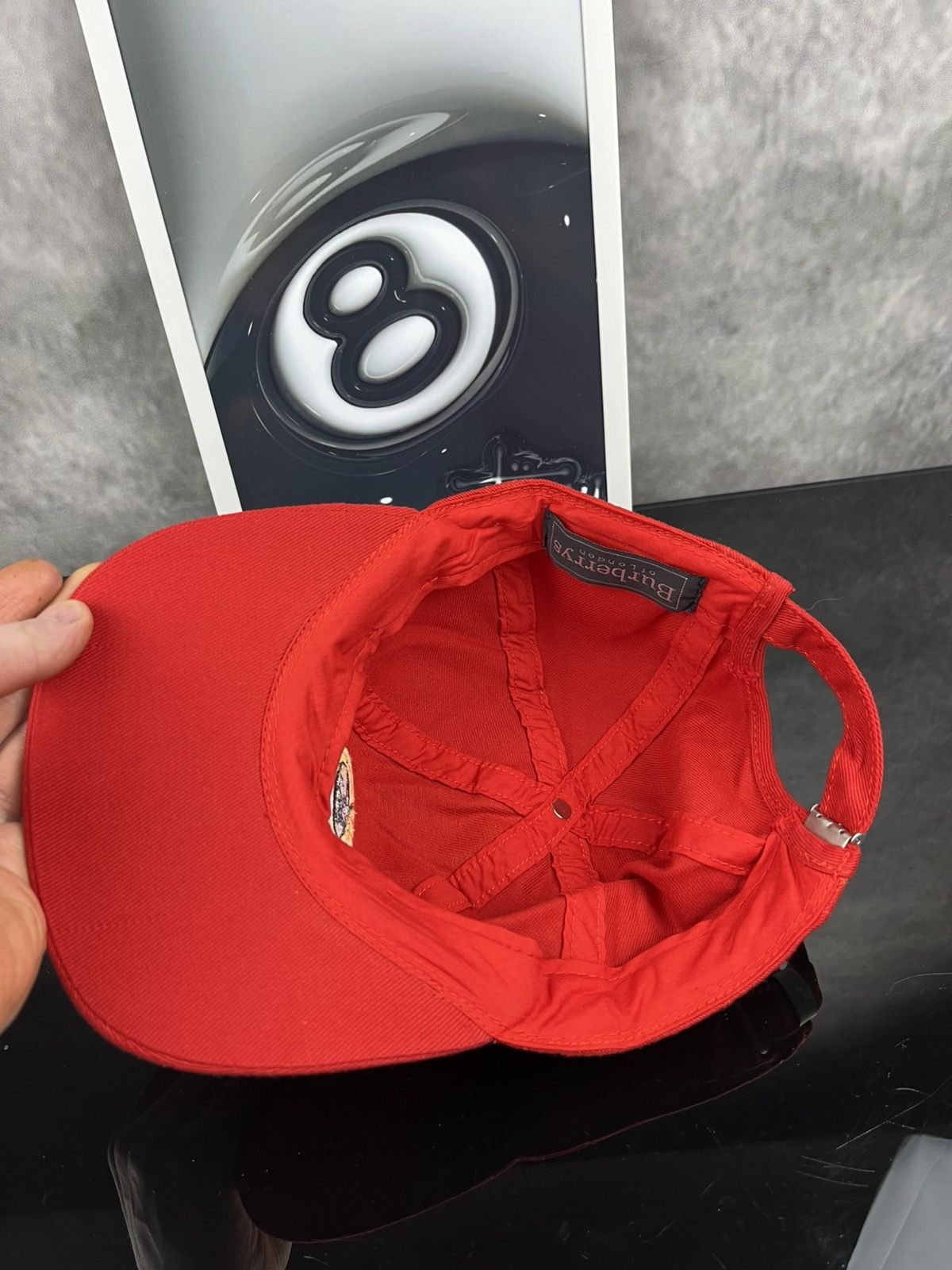 Burberry Vintage 80s Burberrys of London Red Crest Logo Baseball Cap Size ONE SIZE - 5 Thumbnail