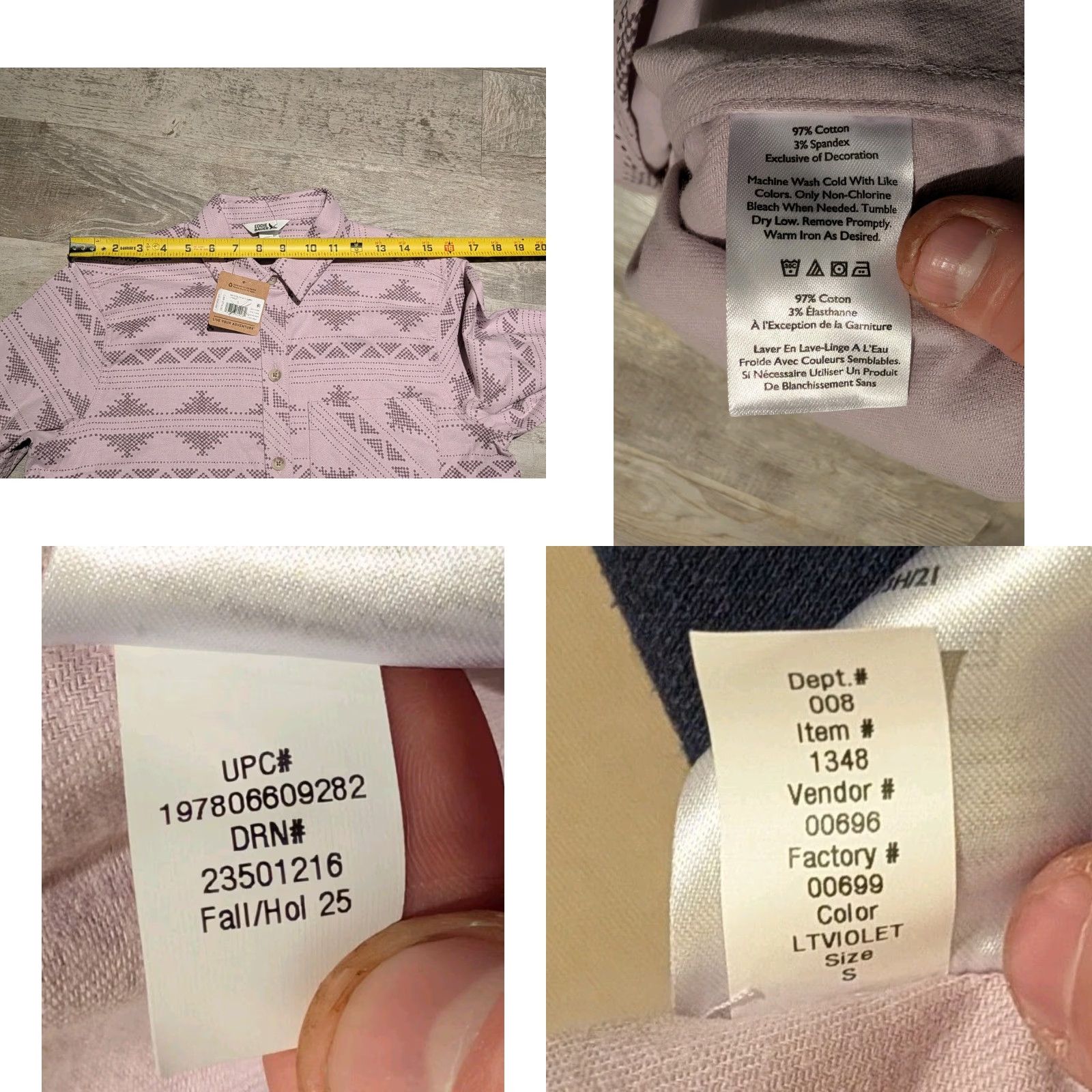 Eddie Bauer NWT Eddie Bauer Women's Field Flex Flannel Shirt Small Light Violet Aztec Plaid Button-Up Casual, Travel, Workwear Womens Small Violet Shirt Size S / US 4 / IT 40 - 9 Thumbnail
