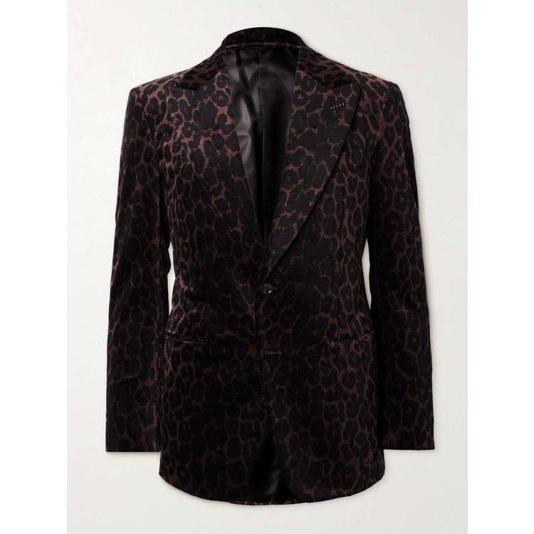 image of Tom Ford O1W1Db10124 Leopard Cotton Velvet Blazer In Brown/black, Men's (Size XL)