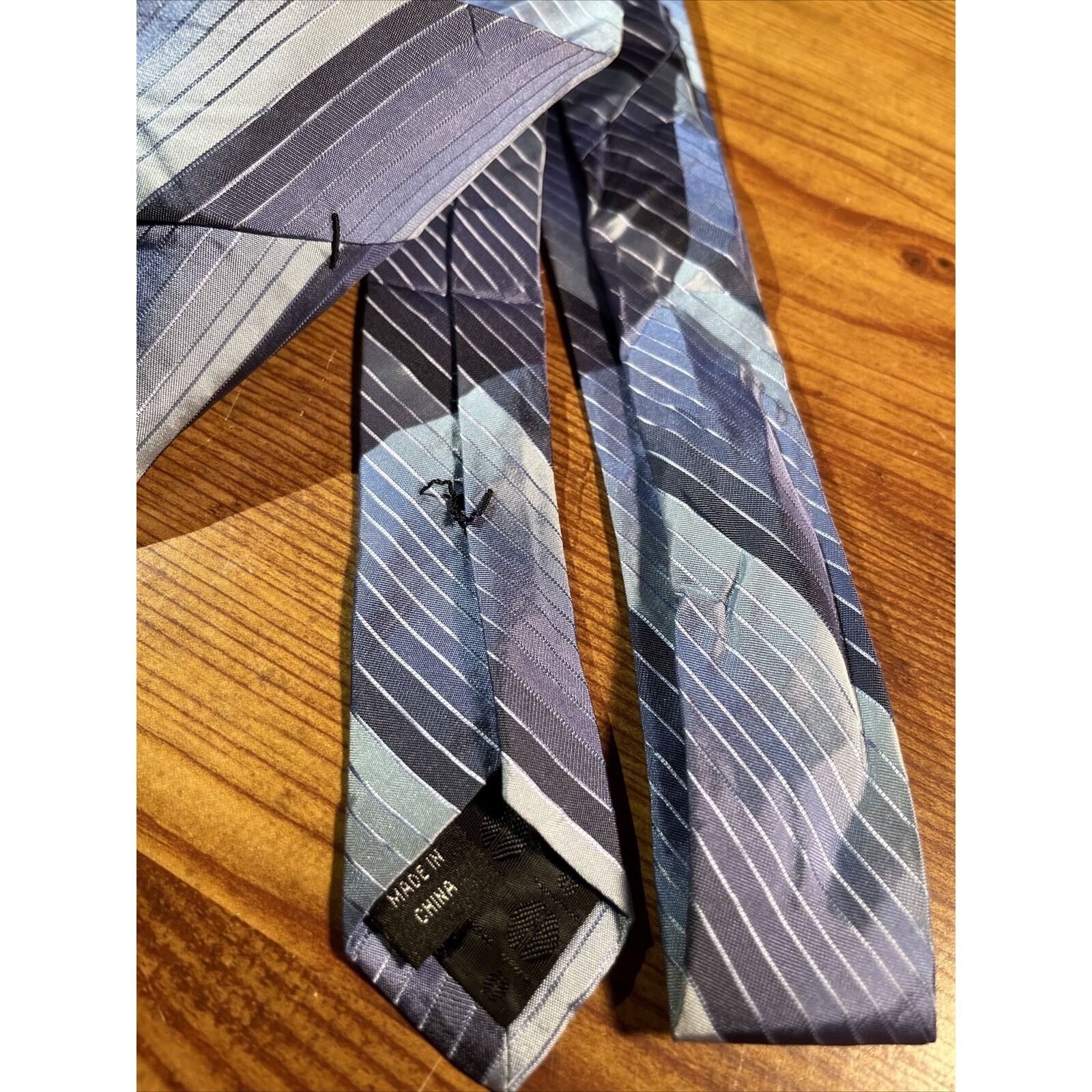 Perry Ellis Perry Ellis Portfolio Mens Blue Silver Silk Designer Necktie Size ONE SIZE - 3 Thumbnail
